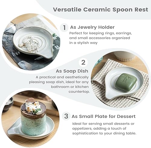 Miniatura 88 de Soporte de cuchara de cerámica para encimera de cocina, soporte de cuchara de porcelana para estufa, soporte grande para espátula, cucharas o Blanco