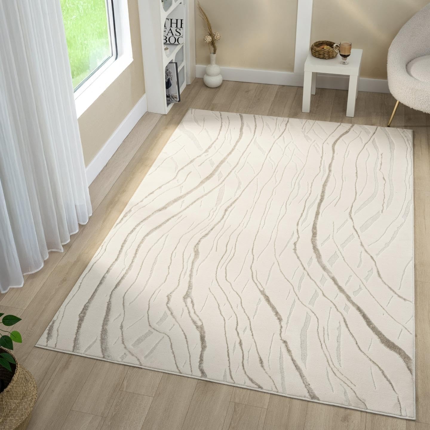LUXE WEAVERS Modern Abstract Wave Cream 8x10 Area Rug High Low Carpet