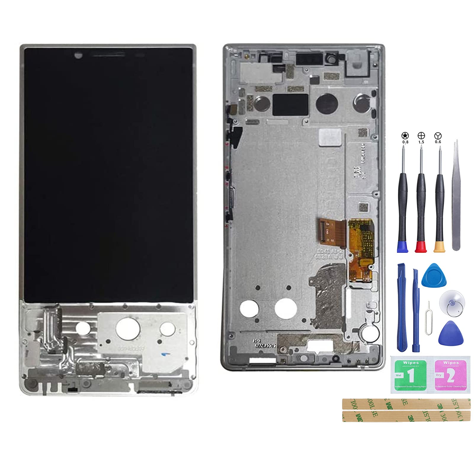 Jinyan Pantalla LCD para Black-Berry KEY2 Key 2 KeyTwo BBF100-1 Pantalla LCD + reemplazo General del digitalizador de Pantalla táctil de Vidrio Exterior Marco Plateado