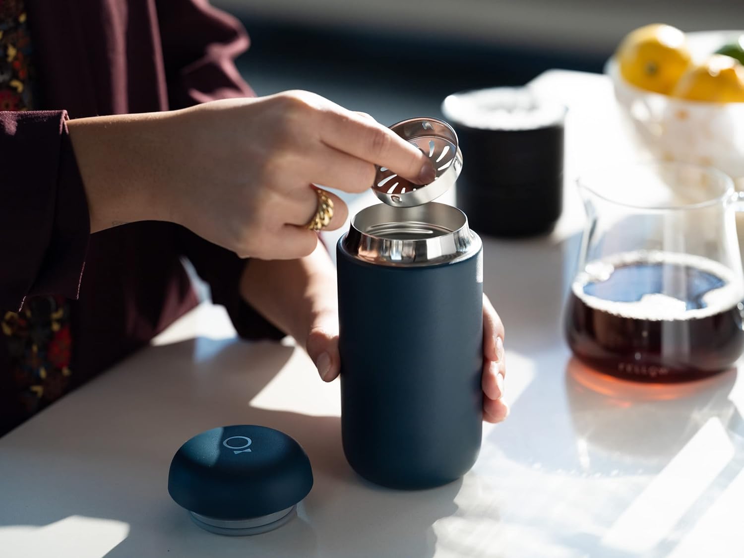 Fellow Carter Move Mug 16 oz – Travel Coffee Mug, Vacuum Insulated Stainless Steel Tumbler, Ceramic Lined, Leak Proof, Fits Cupholders, Keeps Drinks Hot or Cold, Stone Blue - Image 6