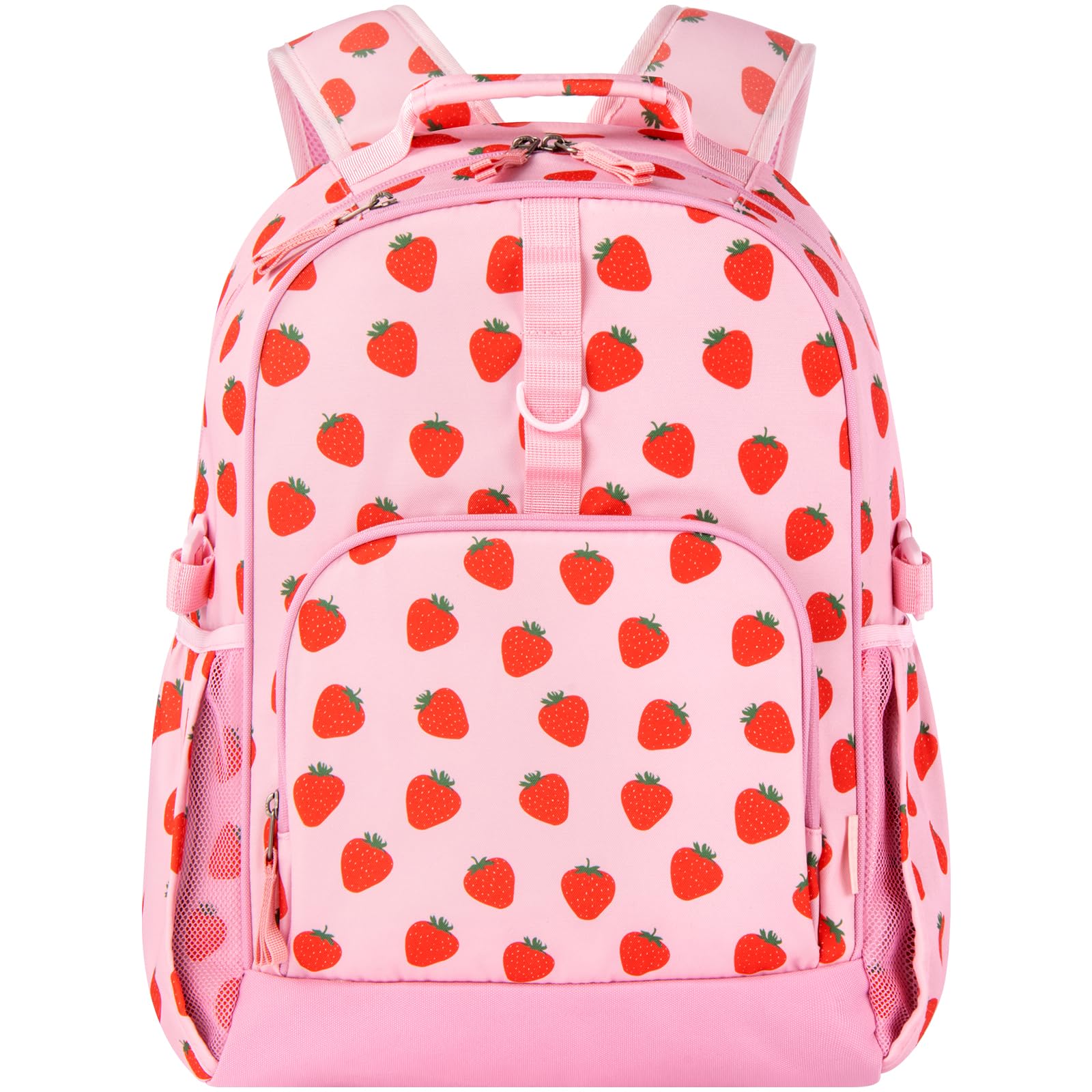 Choco Mocha Strawberry Backpack for Girls, Elementary School Backpack for Girls Ages 6-8 Kids Kindergarten Backpack Bookbag 17 Inch with Chest Strap,