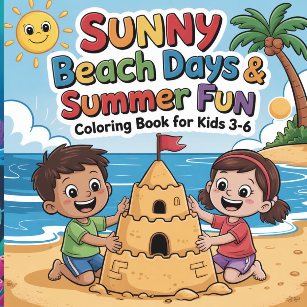 Sunny Beach Days and Summer Fun Coloring Book for Kids Ages 3-6: 50 Cute and Easy Summer Coloring Pages Featuring Beach Adventures, Ocean Animals, Sandcastles, Ice Cream, Tropical Scenes, Vacation Fun