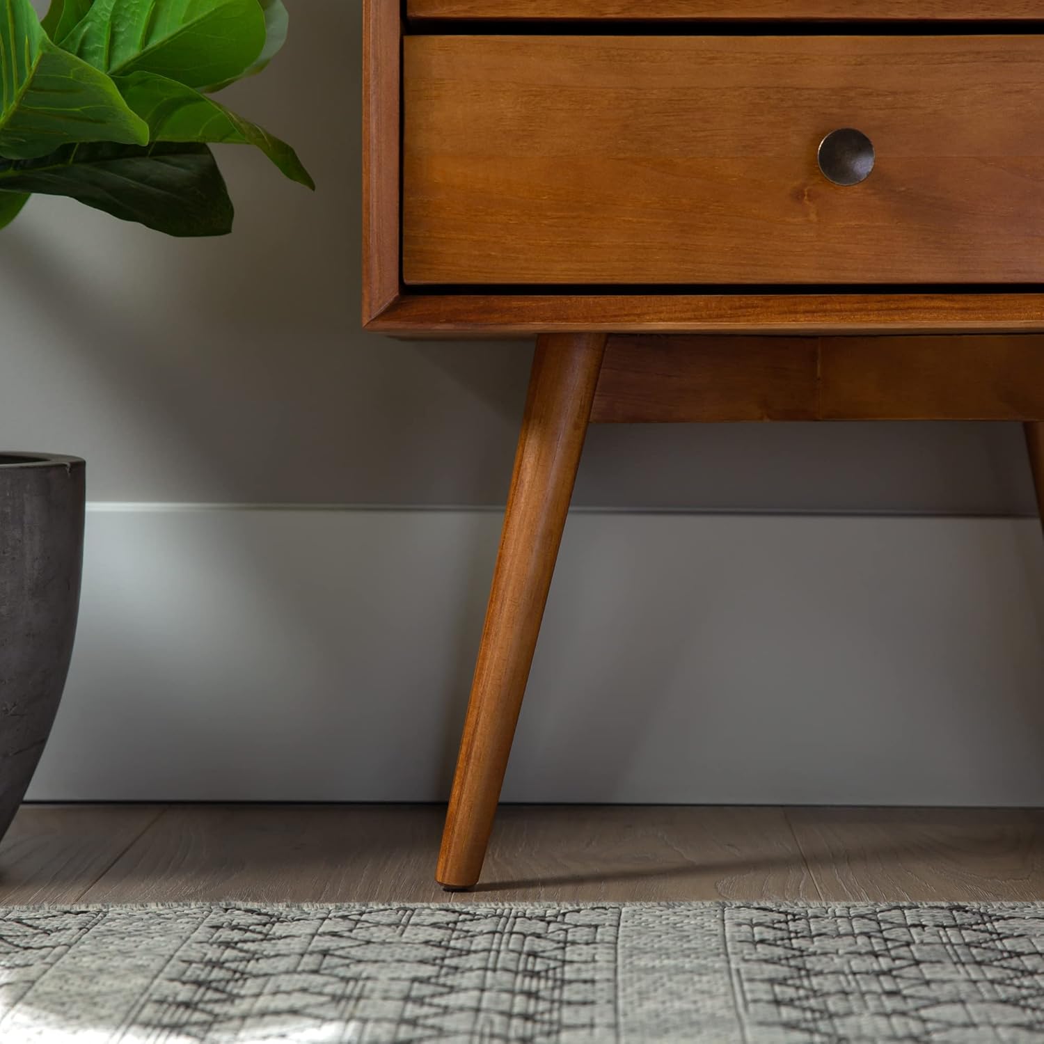 Mid-Century Modern 2-Drawer Solid Wood Nightstands Caramel Finish