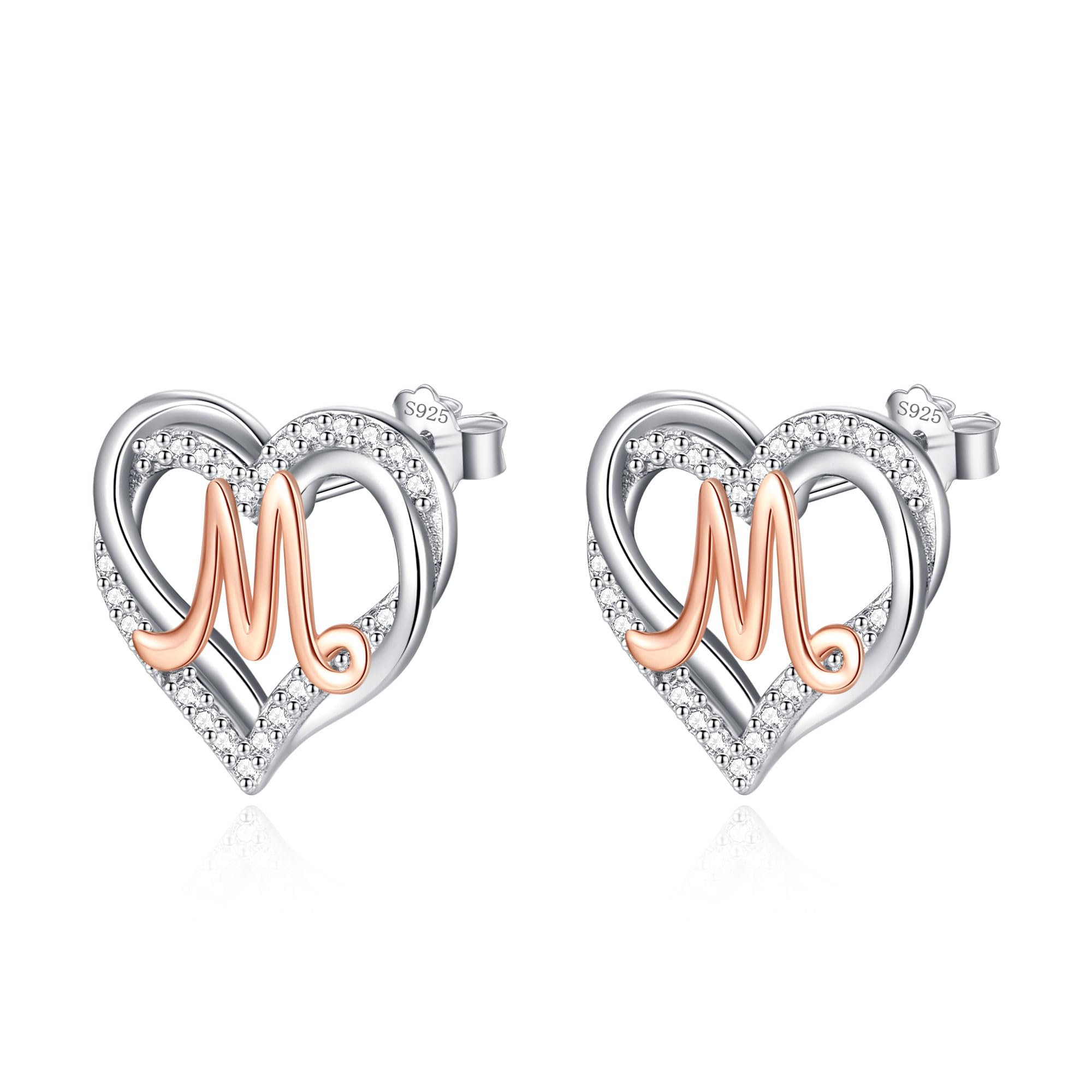 INFUSEU 925 Sterling Silver Initial Earrings for Women Girls, Cute Heart Letter Jewelry Gifts