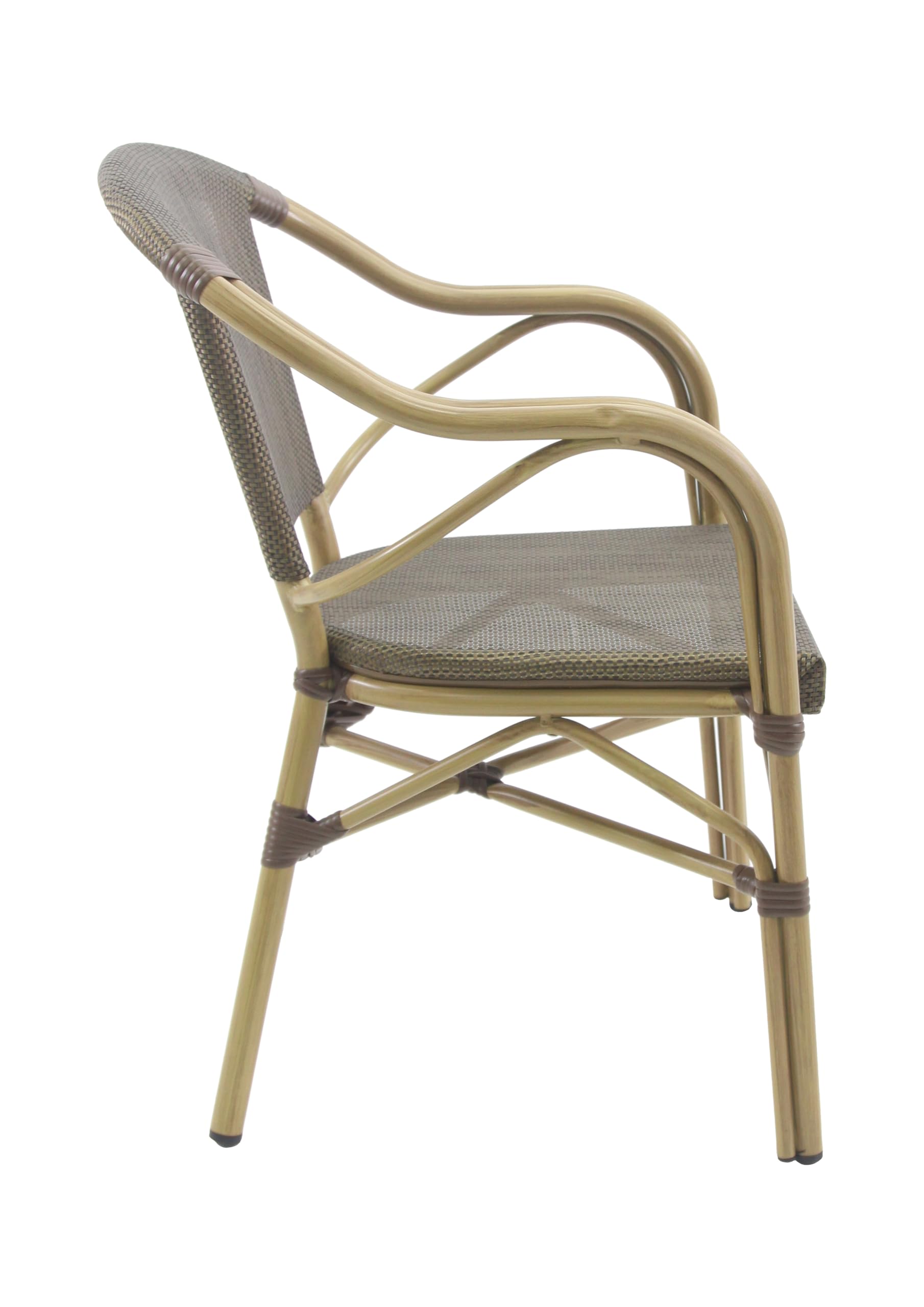 Metro Professional Gartenstuhl in Bambus-Optik mit Armlehne Mesin, Aluminium/Textilen-Bespannung, 56 x 59 x 81 cm, 150 kg Tragkraft, Braun