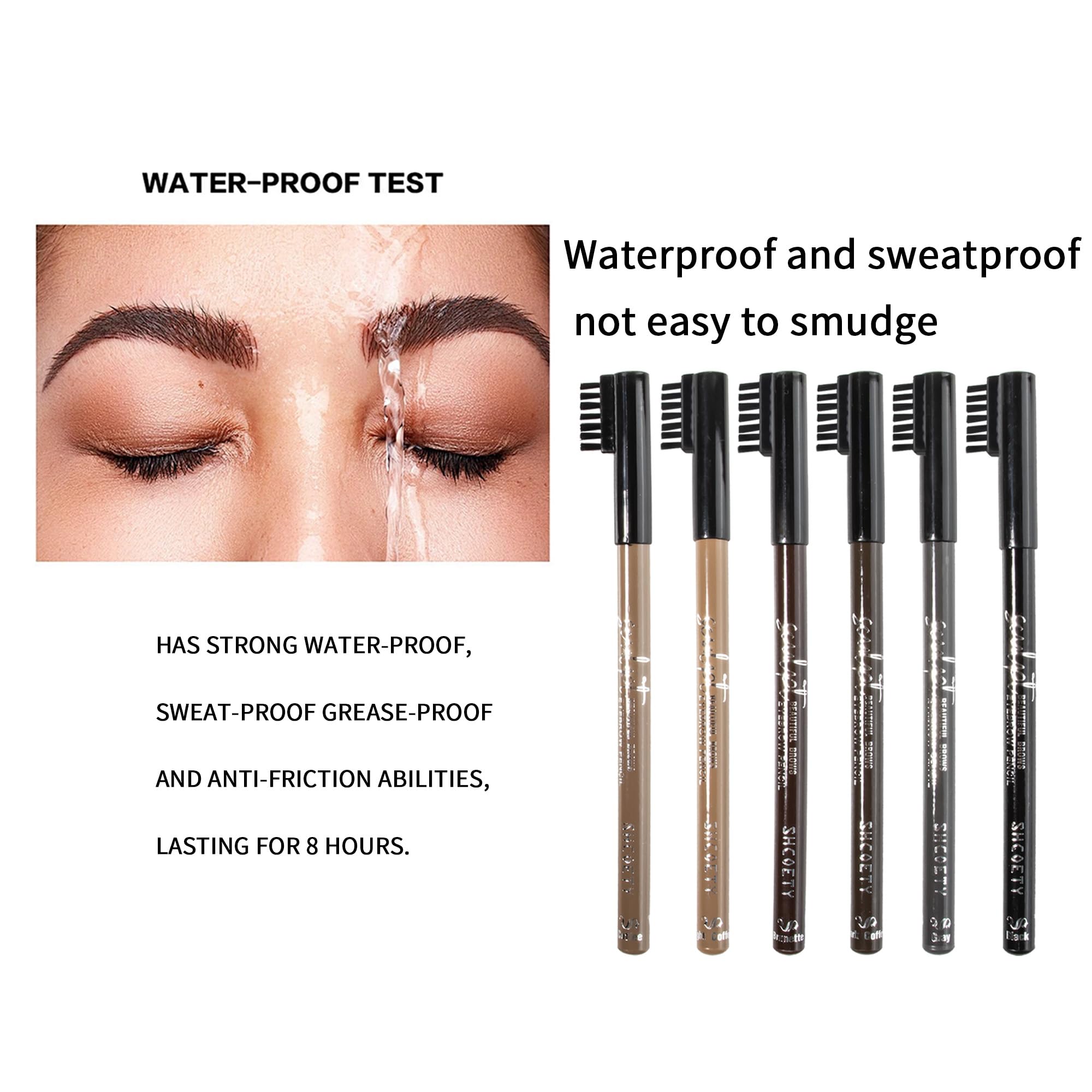RZJZGZ 6 Colors Eyebrow Pencil Set, Waterproof Eyebrow Pen with Built-in Brush - Image 4