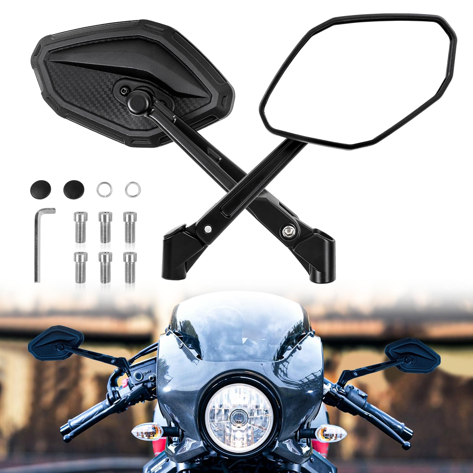 DREAMIZER Specchietto laterale per moto da 8mm e 10mm, Specchietti Retrovisori per moto Compatibili con XJ600 MT03 MT07 TMAX Z1000 Z750 CB250F CRF250 XL700 GSR600 VZR1800