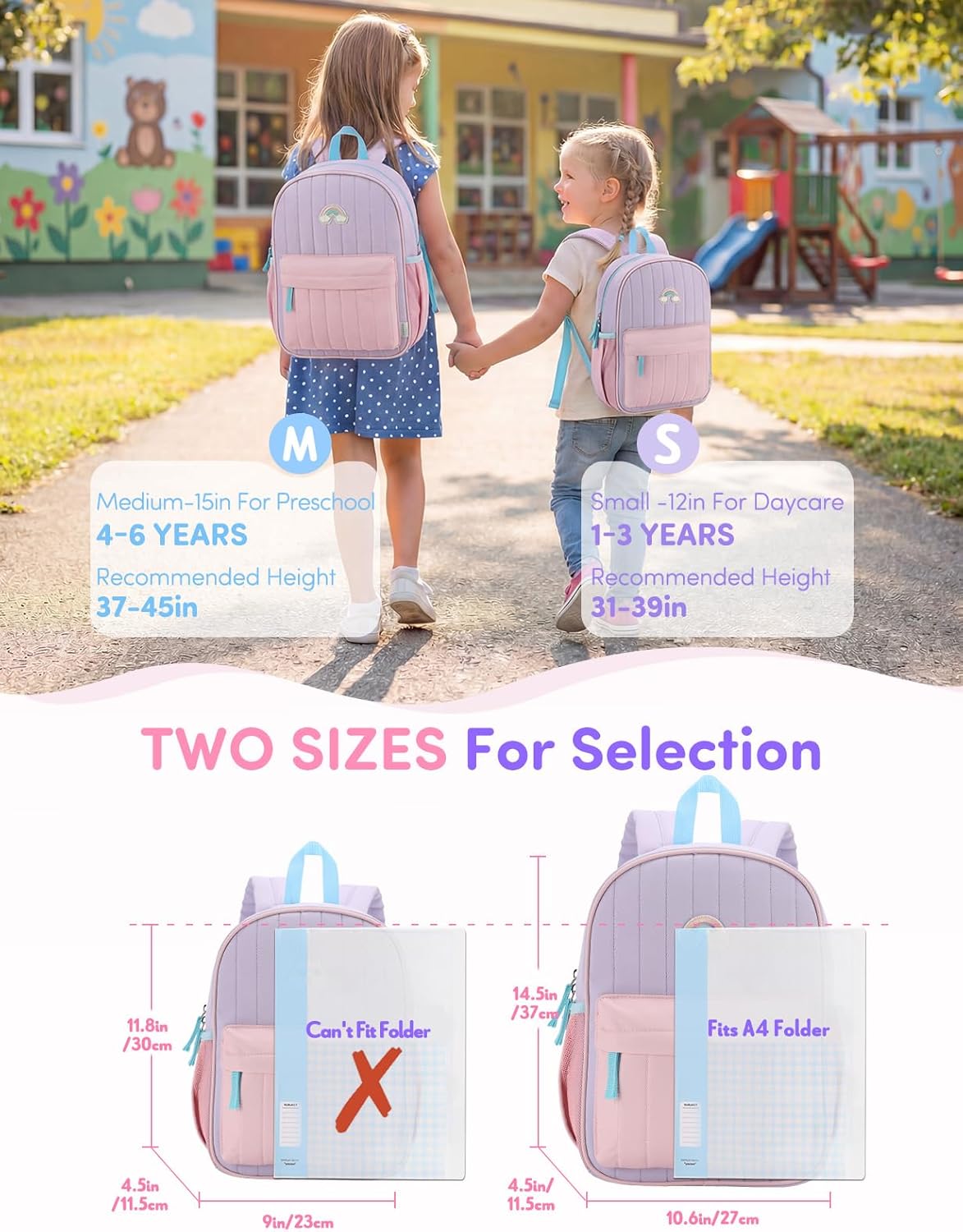 VASCHY Toddler Girls Backpack, Kids' Small Lightweight Quilted Color-blocked Bookbag School Backpack for Kindergarten Children Light Purple Pink - Image 2