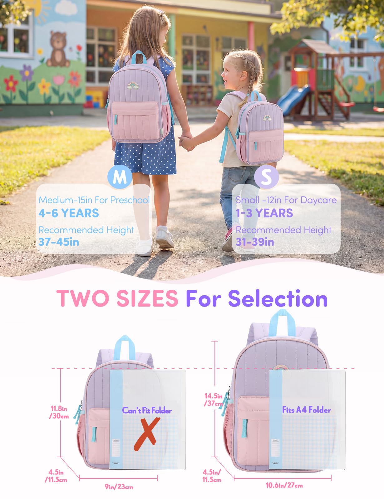 VASCHY Mochila niña 1-3 años 11 L Para Preescolar,Violeta&Rosa | Mochila escolar infantil,Cierre en el Pecho, Multibolsillos, Divisor Interior,Admite Documentos A4, Etiqueta Nombre Interior