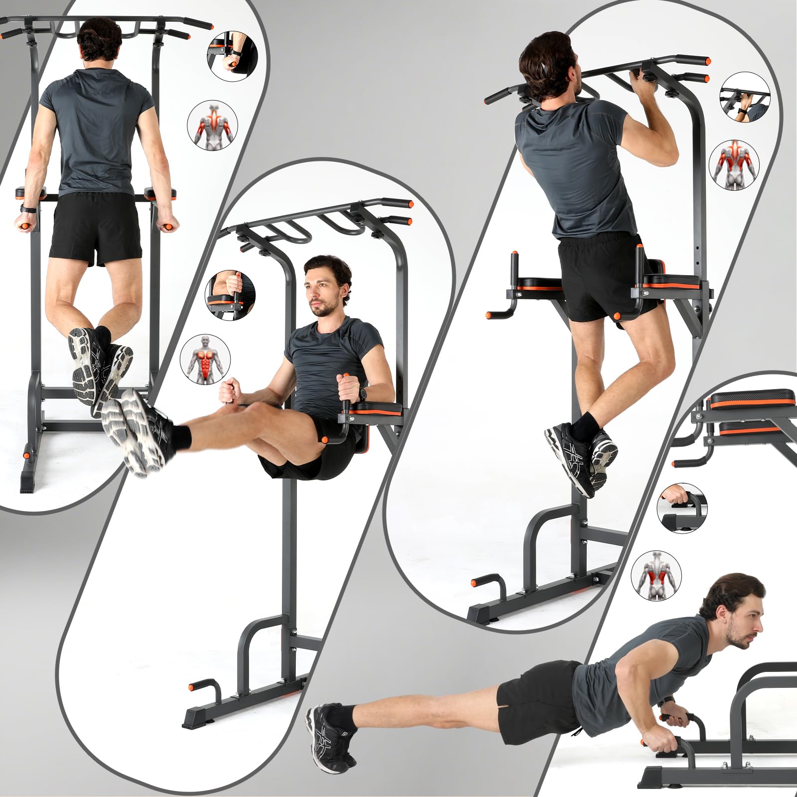 ISE Power Tower Barre de Traction Chaise Romaine Hauteur Réglables Multifonction Dips Abdominaux Station de Musculation Entraînement à Domicile, Accoudoirs, Fitness, Chaise Romaine Musculation