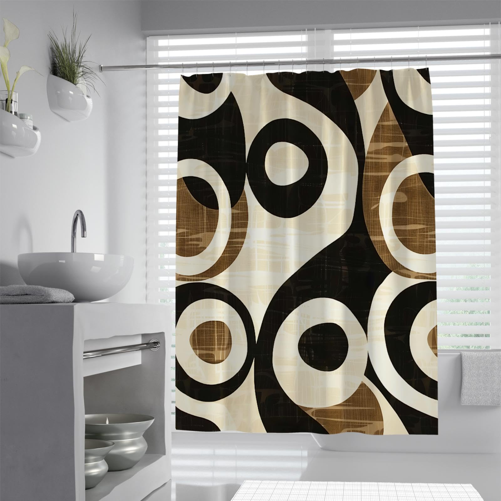 Geometrische Retro-Duschvorhänge für das Badezimmer Abstrakte Kunst Wasserdichter Badewannenvorhang mit Haken Extra Langer Stoff waschbar schnell trocknend 180 x 180 cm