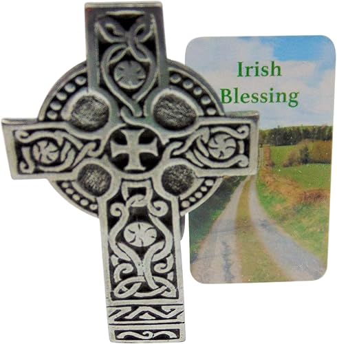 Miniatura 4 de Westmon Works Clip para visera irlandesa, cruz celta de Irlanda, decoración de automóvil de peltre con tarjeta de oración de bendición para