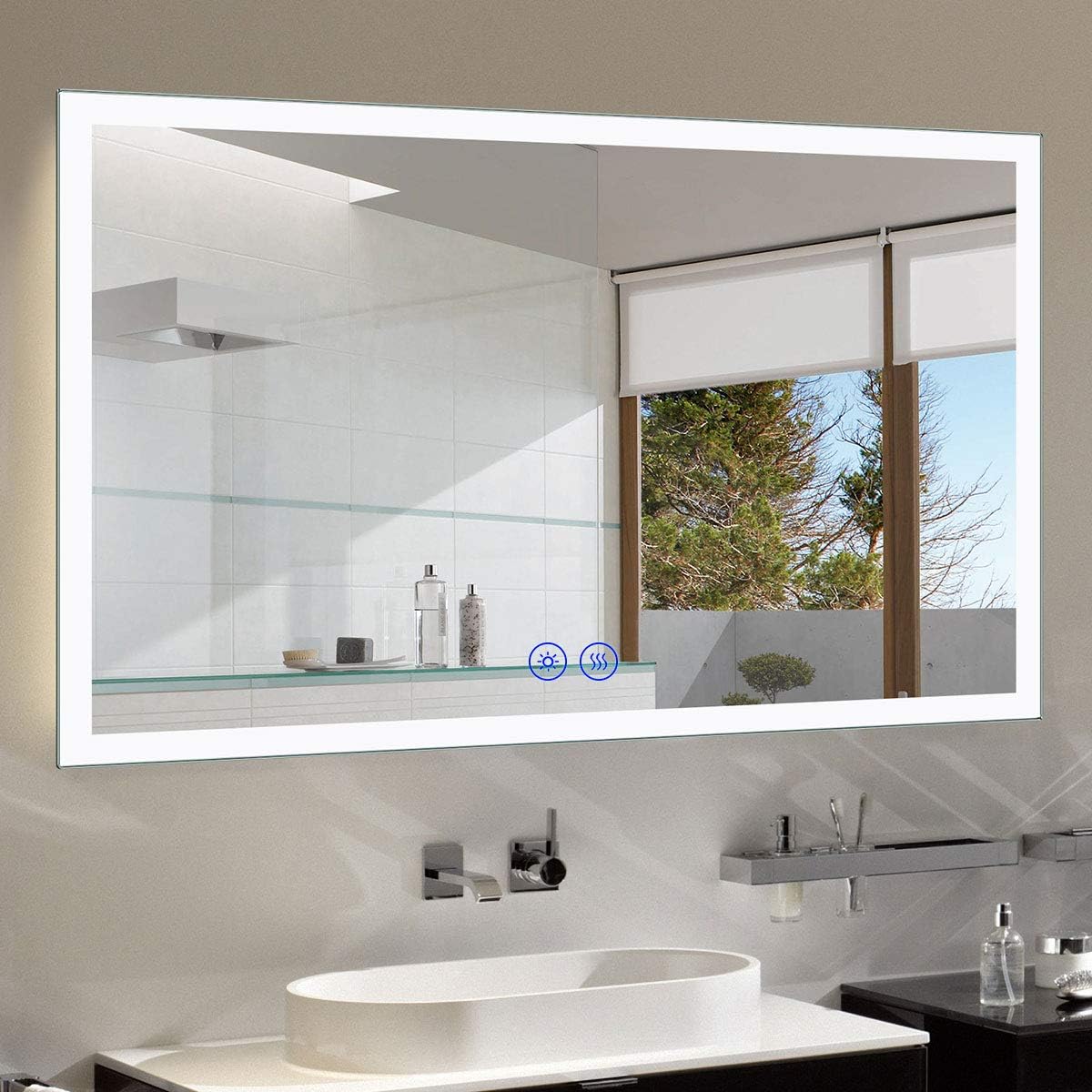 DECORAPORT LED Bathroom Mirror with Lights, LED Bathroom Lighted Bathroom Vanity Mirror, 55 x 36 Inch, Dimmable, Smart Bluetooth Mirror, Anti-Fog, Makeup Mirror for Wall