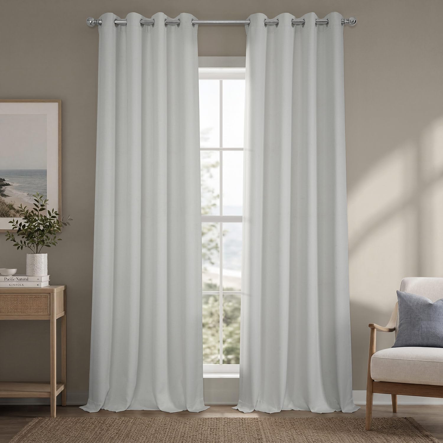 HPD Half Price Drapes Grommet Linen Curtains 108 Inches Long Room Darkening Curtains for Bedroom & Living Room (1 Panel), 50W x 108L, Oyster