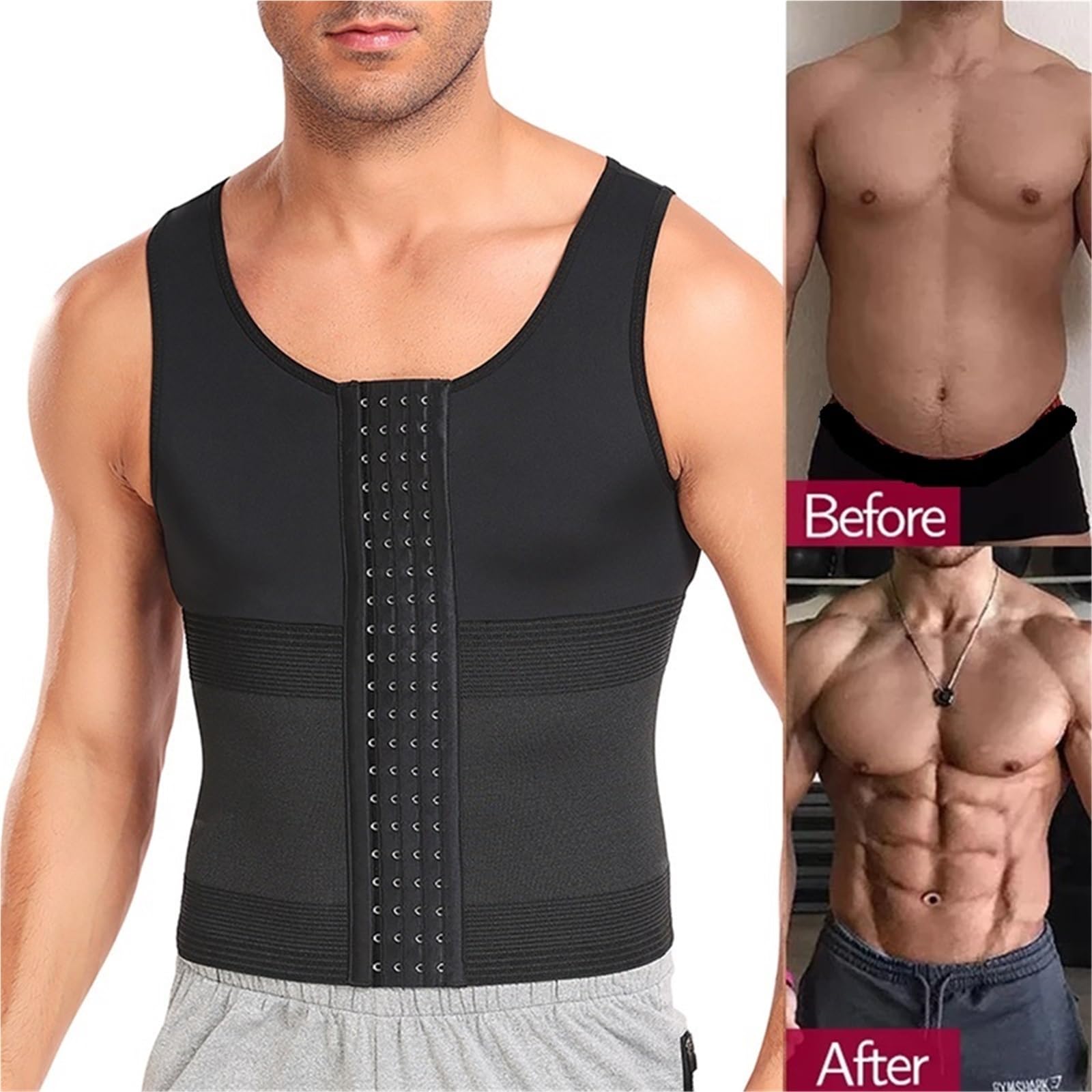 Prendas Moldeadoras Hombre Camiseta sin Mangas Moldeadora de Cintura con Control Abdomen y 4 Filas Ganchos for Hombre. Camisetas compresión for moldear el Cuerpo. Faja Reductora