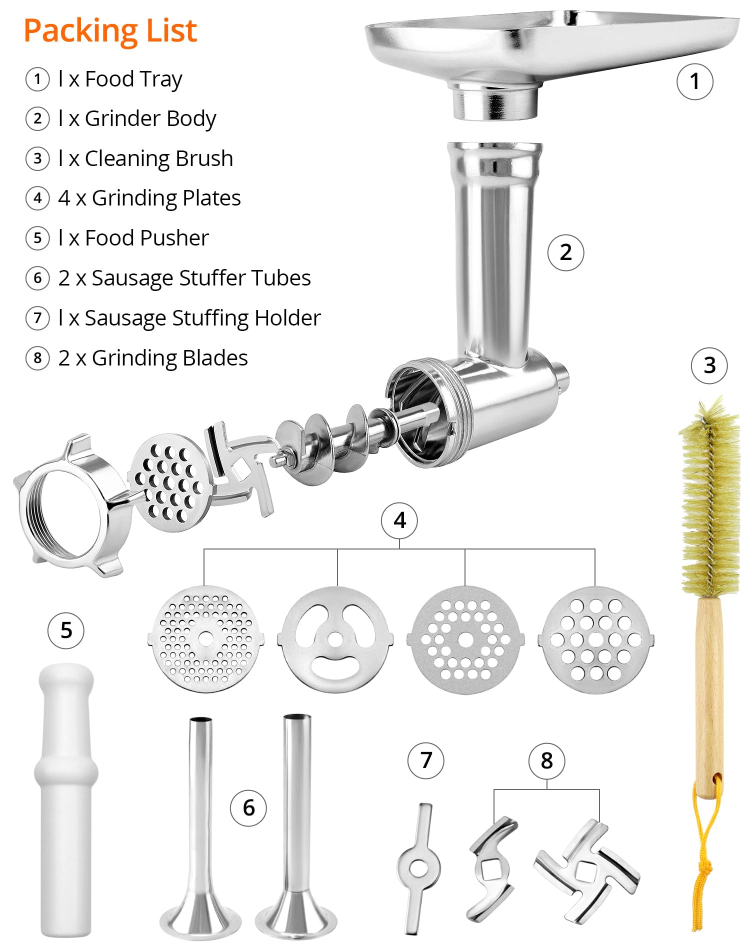 Spingitore Per Tritacarne Universale - Adatto A KitchenAid E Altri, In PE Alimentare, Lunghezza 24,3 Cm - 4
