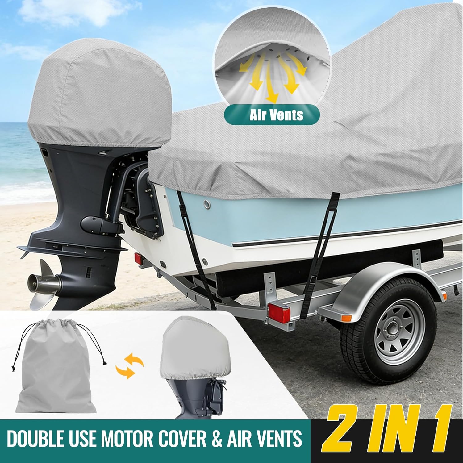 Center Console Boat Cover,17'-19'ft Waterproof 900D PU Heavy Duty Trailerable Boat Cover for Center Console Boat,Marine Grade Oxford UV Resistant Polyester Canvas with Motor Cover,Gray