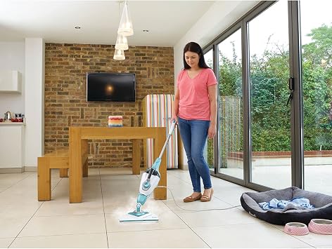 BLACK+DECKER 1600W Multifunction Corded Steam Mop with Detachable Body and STEAMITT Glove and 14 Accesories Included (BHSM1610DSM-GB)
