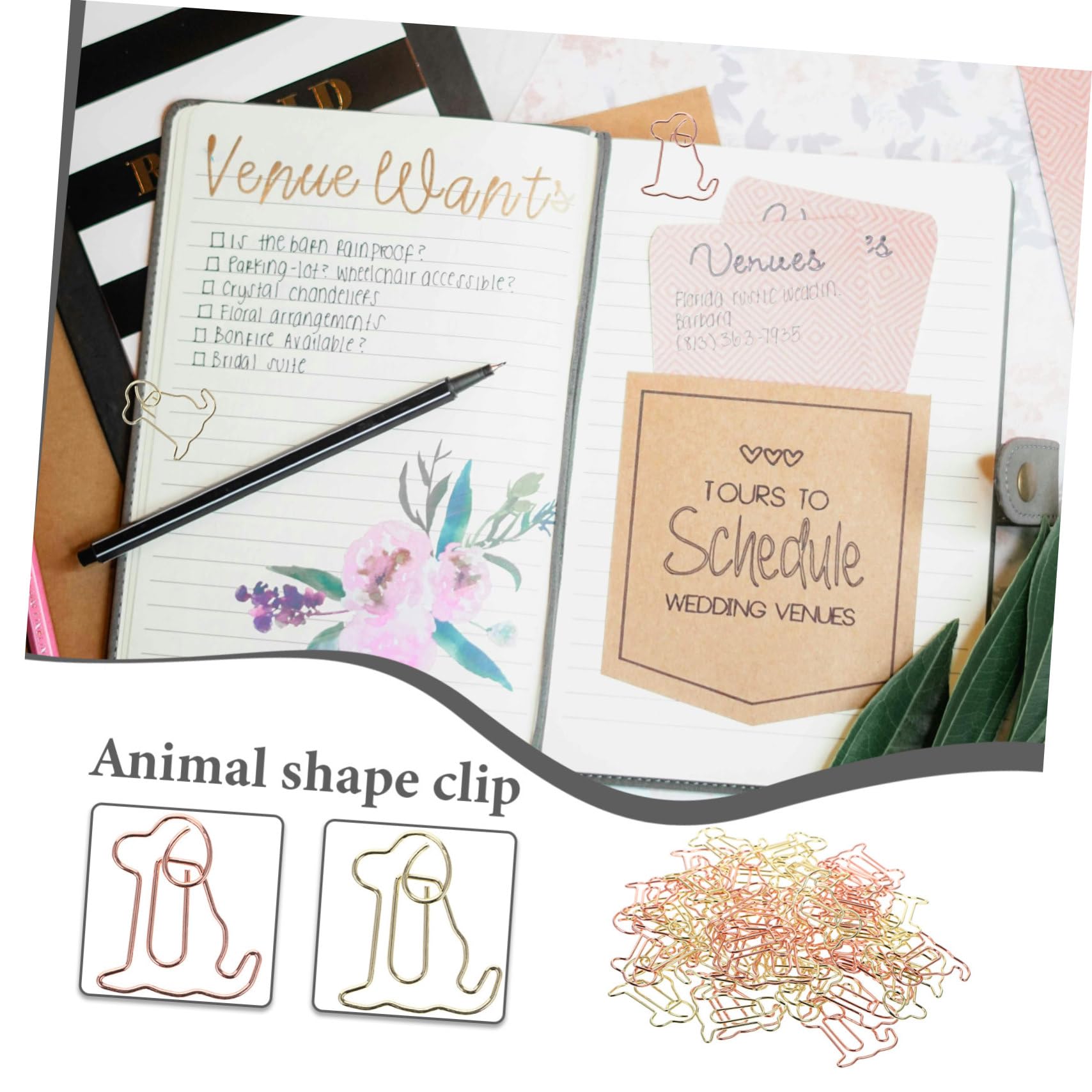 NUOBESTY 200stücke Dekorative Papierklammern Hundedesign Praktische Und Stilvolle Büroklammern Für Schule Büro Und Zuhause Buntes Mit Kleinen Hunden Roségold