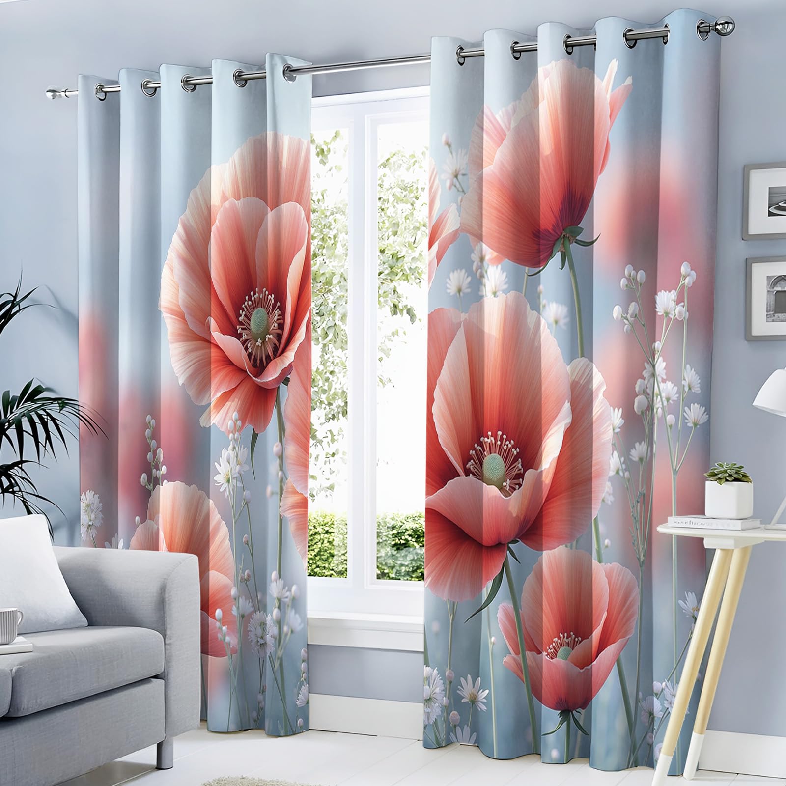 Rideau de salon coquelicot rouge en lot de 2 panneaux de dimensions 117x183 cm