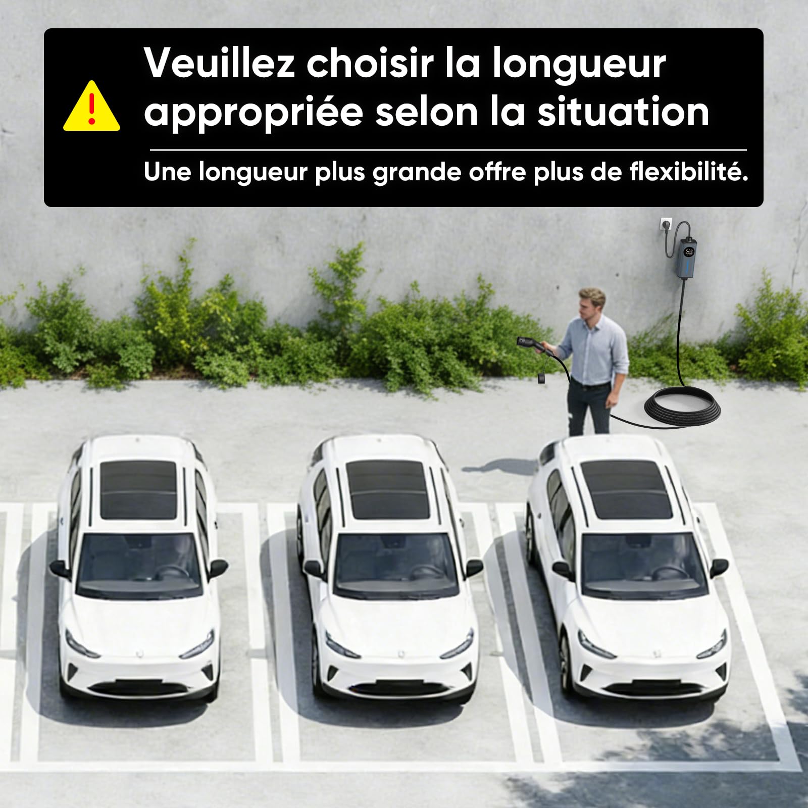 GONEO 8M Cable Recharge Voiture Electrique Type 2 monophasé,Schuko 3,68kW EV Chargeur Portable,Détection de Fuite AC 30mA+DC 6mA & Surveillance Température,Réglage 6A/8A/10A/13A/16A,Minuteur 0-8H