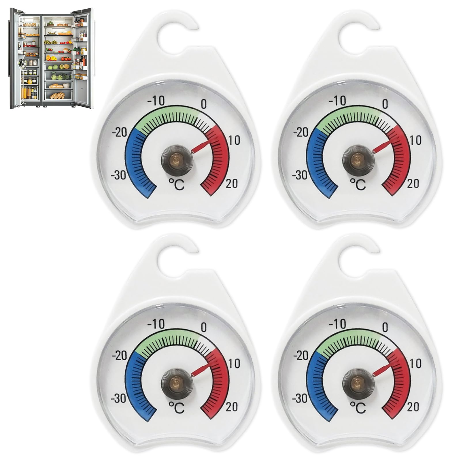4 Pcs Fridge Thermometer Uk Dial Fridge And Freezer Thermostat For Temperature Control Reusable With Hanging Hook Coloured Zones