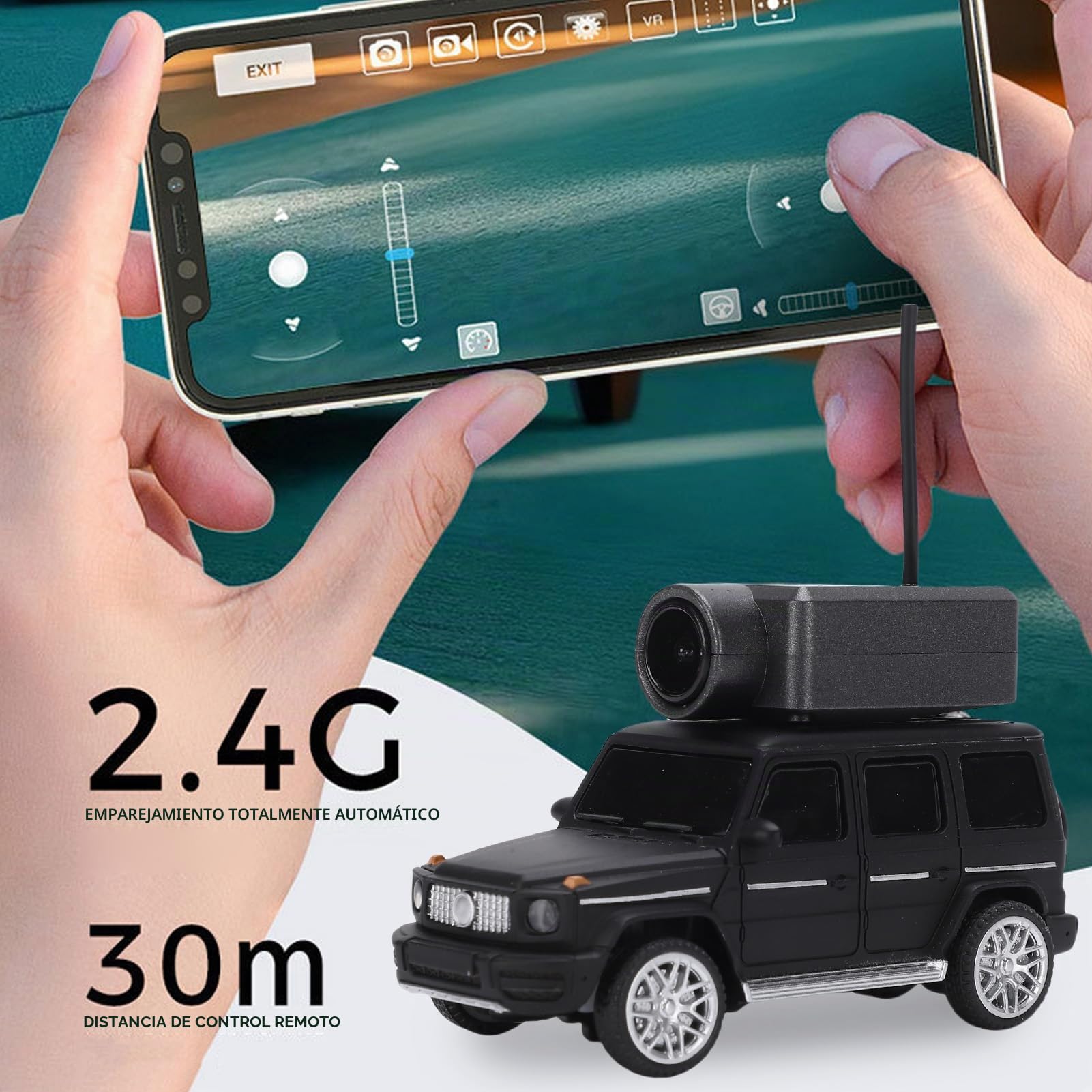 Bewinner Mini Coche RC con Cámara HD FPV, Coche de Carreras de Deriva a Escala 1:64 con Luces Ambientales, 3 Modos de Velocidad, Transferencia de Vídeo en Tiempo Real, Control Remoto de