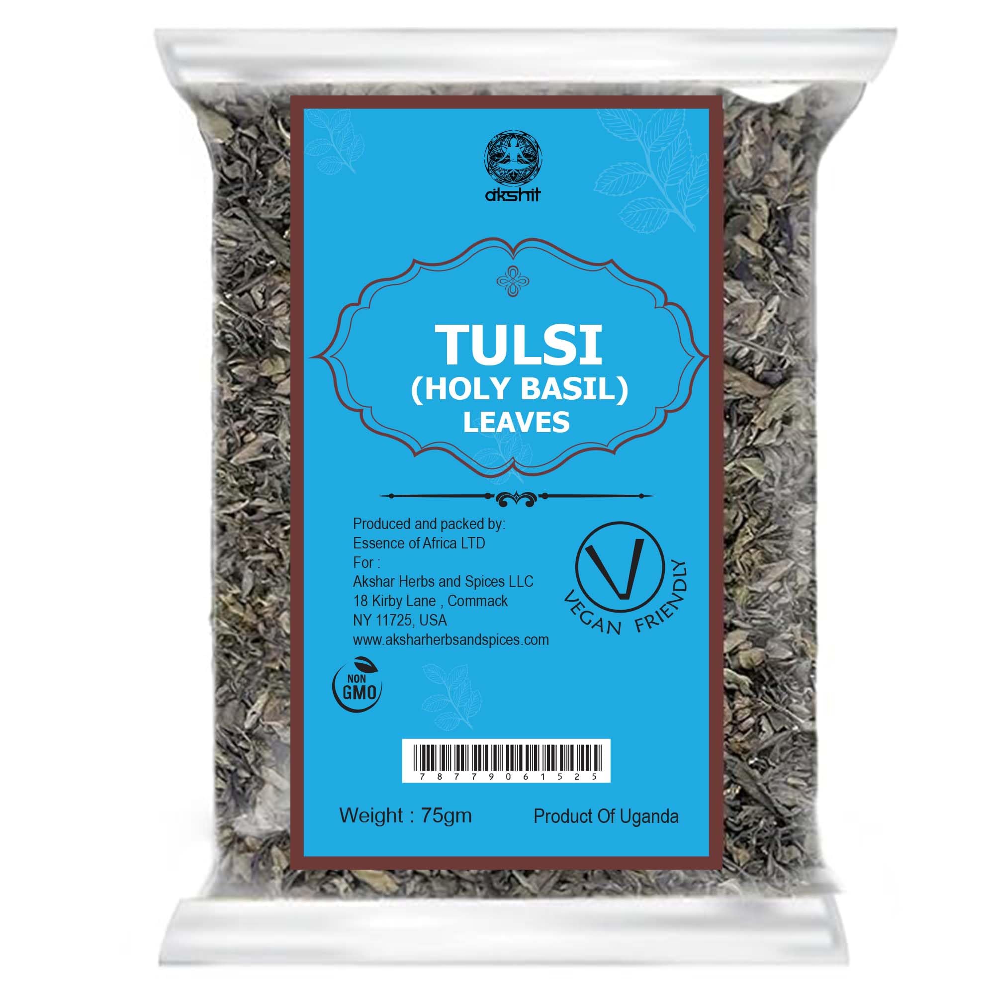 Akshit Holy Basil Leaves,100% Natural Holy Basil Tea, Dried Tulsi Leaves, Loose Leaf Tea, Non-GMO, Caffeine-free, 2.6oz.