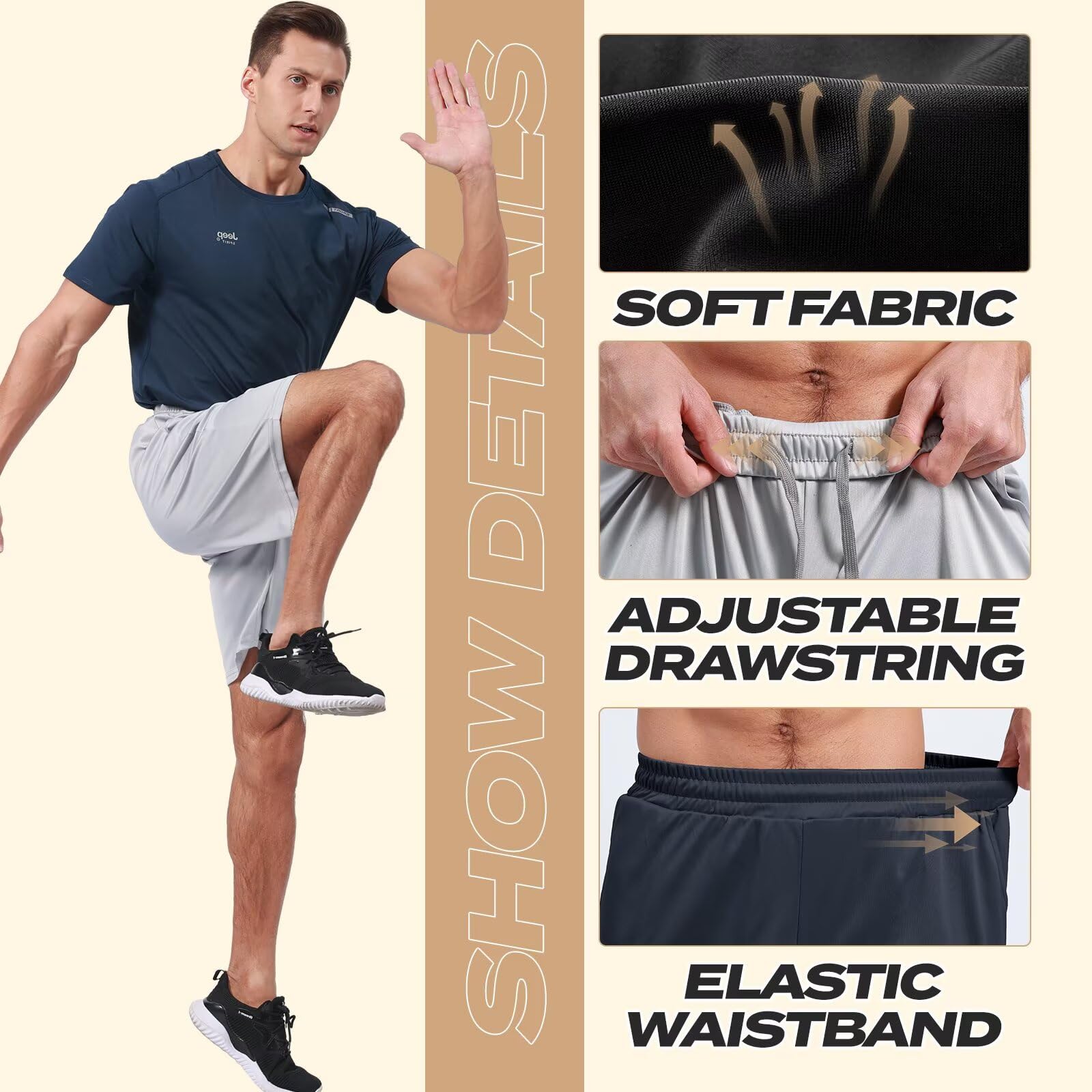 BOOJO Confezione da 5 pantaloncini da palestra da uomo con tasche, traspiranti, per corsa, allenamento