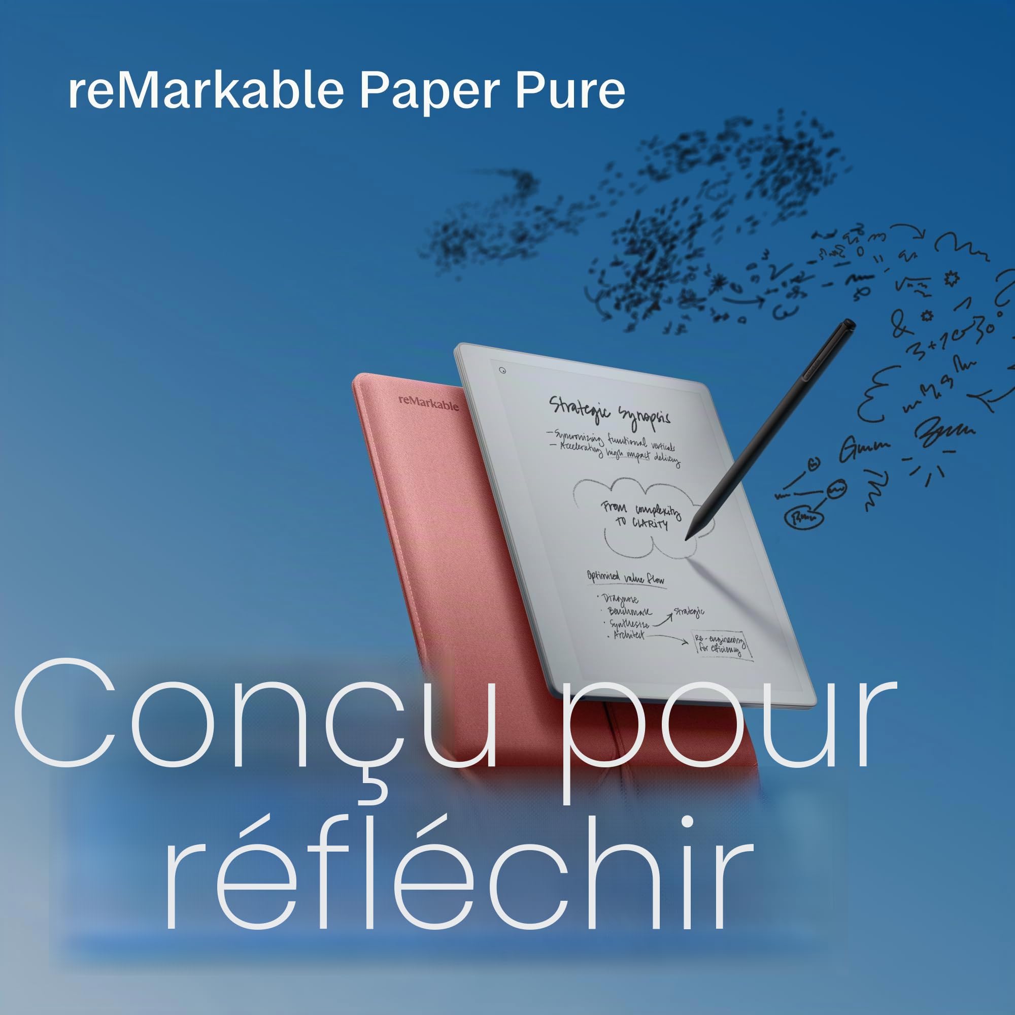 Remarkable Paper Pure – Pack avec Tablette Papier écran 10,3” Noir et Blanc, Stylet Marker Plus avec Gomme intégrée et Housse Sleeve Folio Rose Désert – Bloc-Notes numérique pour Mieux écrire et Lire