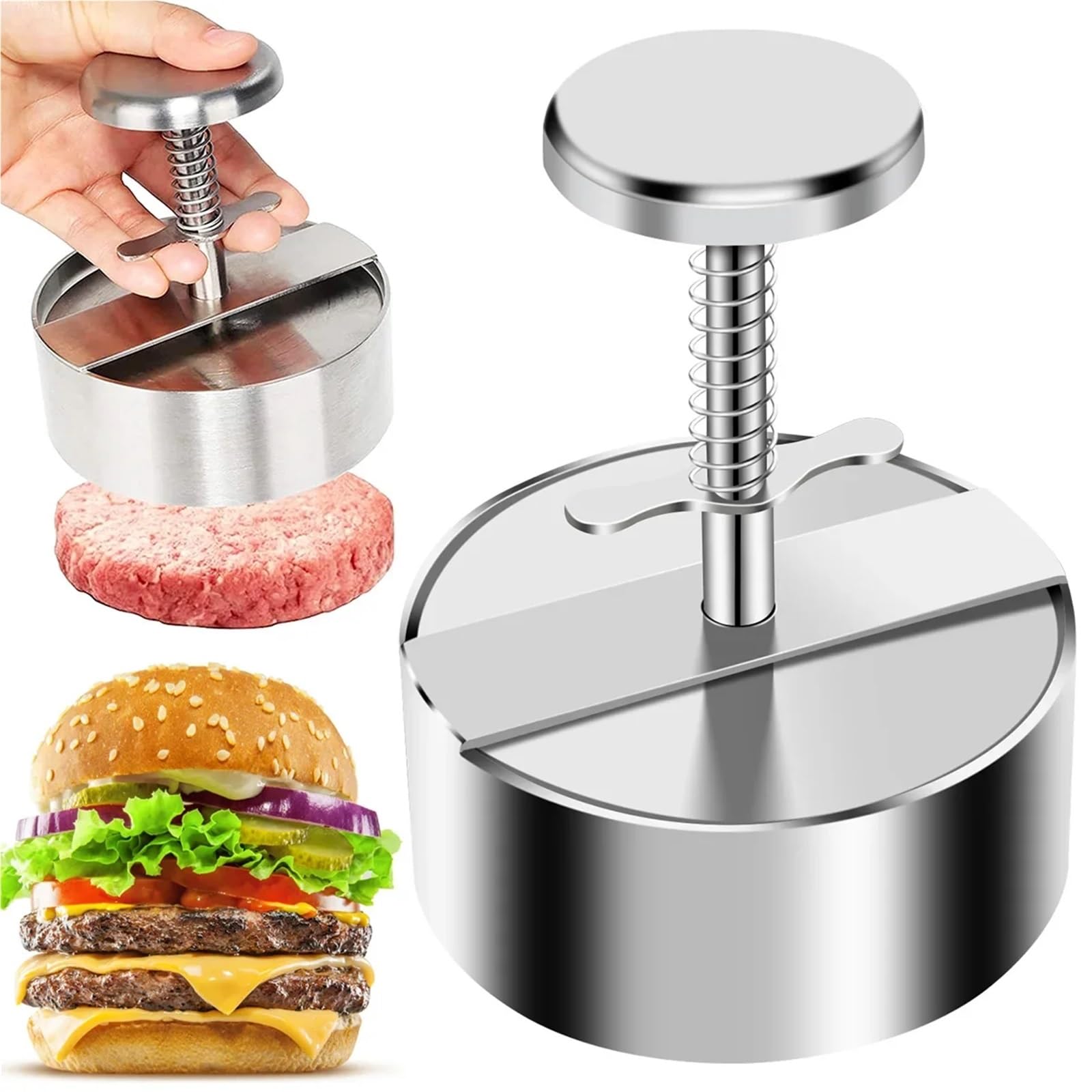 hamburgerpresse Hamburgerpresse, Hamburger-Patty-Maker, 304 Edelstahl, Antihaftbeschichtung, Burgerpresse zur Herstellung von Fleischpatties und dünnen Burgern(Diameter 11.4CM)