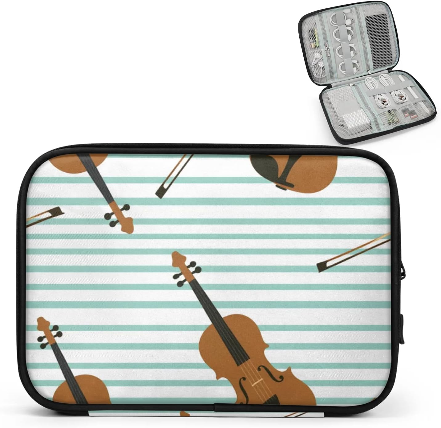 Travel Cable Organizer Pouch Stripe Violin Carry Case Portable Water Resistant Storage Bag for Cord Charger Phone Earphone SD Card