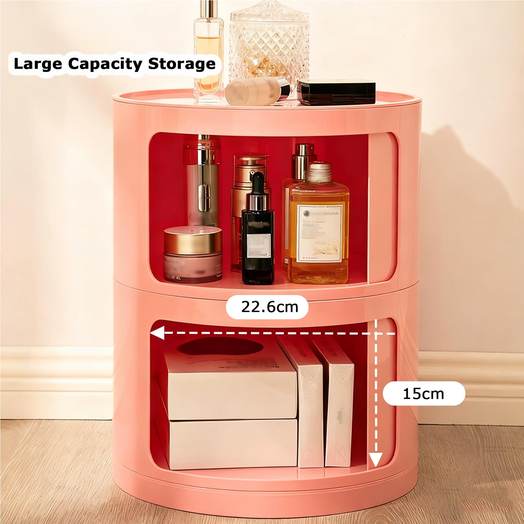 Tables de Chevet pour Adulte Ronde avec Tiroirs, Table D'Appoint Porte Coulissante, Petit Meuble Salle de Bain Salon avec Rangement, Armoire Chambre Enfant(Green,2 Tier)