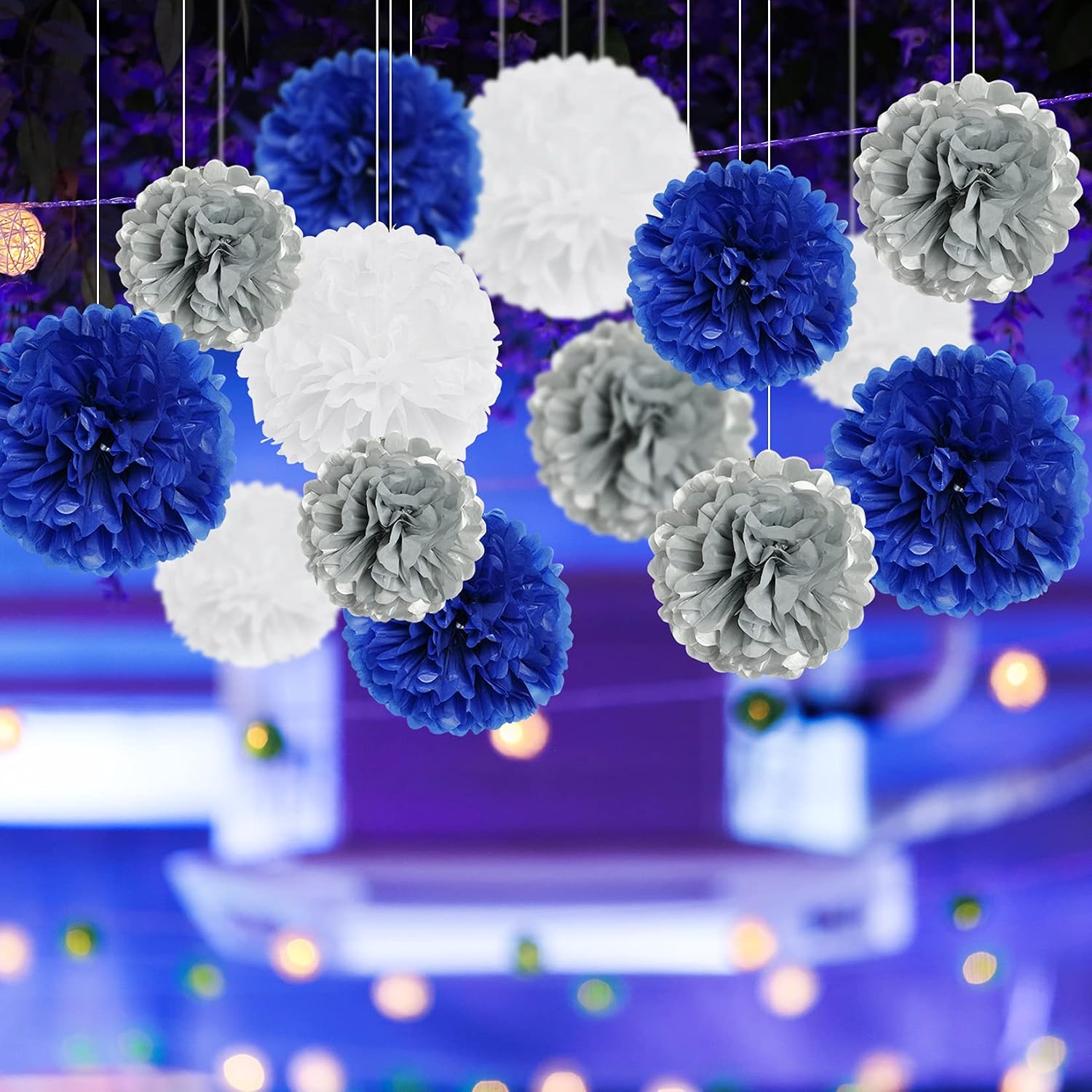 18PCS Royal Blue Tissue Paper Pom Poms Navy Party Decorations, Hmxpls Large Pom Poms Tissue Balls Flowers for Boy Birthday Celebration Outdoor Decoration - 8"/ 10"/ 12"