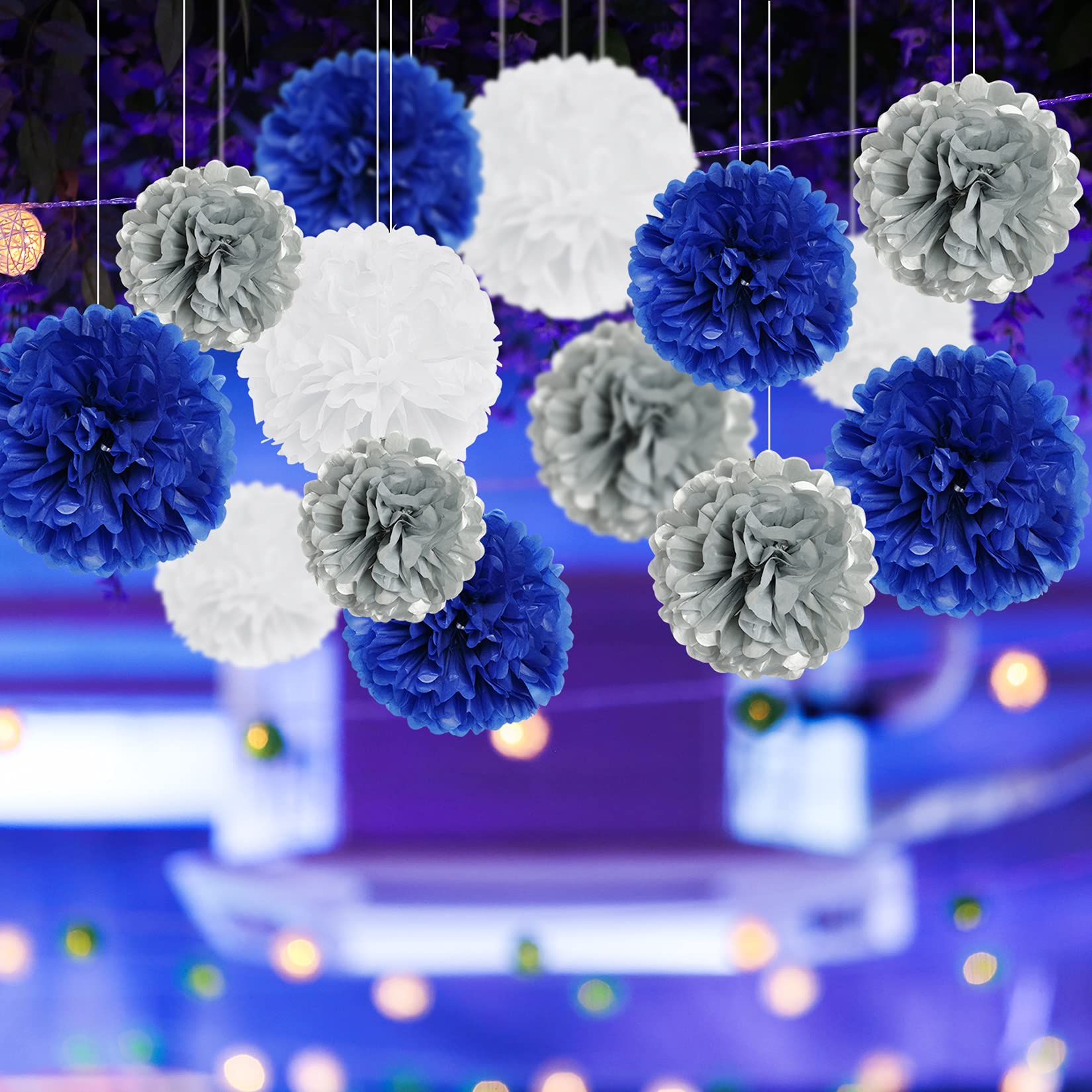 Qimoo 20 Blaue Papier-Pompons – DIY Dekoration Für Party, Hochzeit, Baby-Shower, Einfach Entfalten
