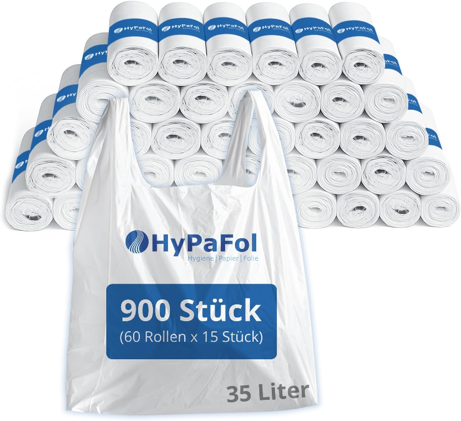 HDPE Bin Liners 650 x 700 mm White with Carry Handle 35 L 900 Pieces (60 x 15 Pieces)