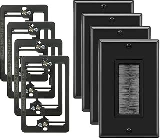 [4 Pack] BESTTEN 1-Gang Brush Wall Plate with Old Work Low Voltage Mounting Bracket, Cable Passthrough Insert for HDMI/HDTV Cable, Network/Phone Cable, Speaker Wire, Coaxial Cable, Black