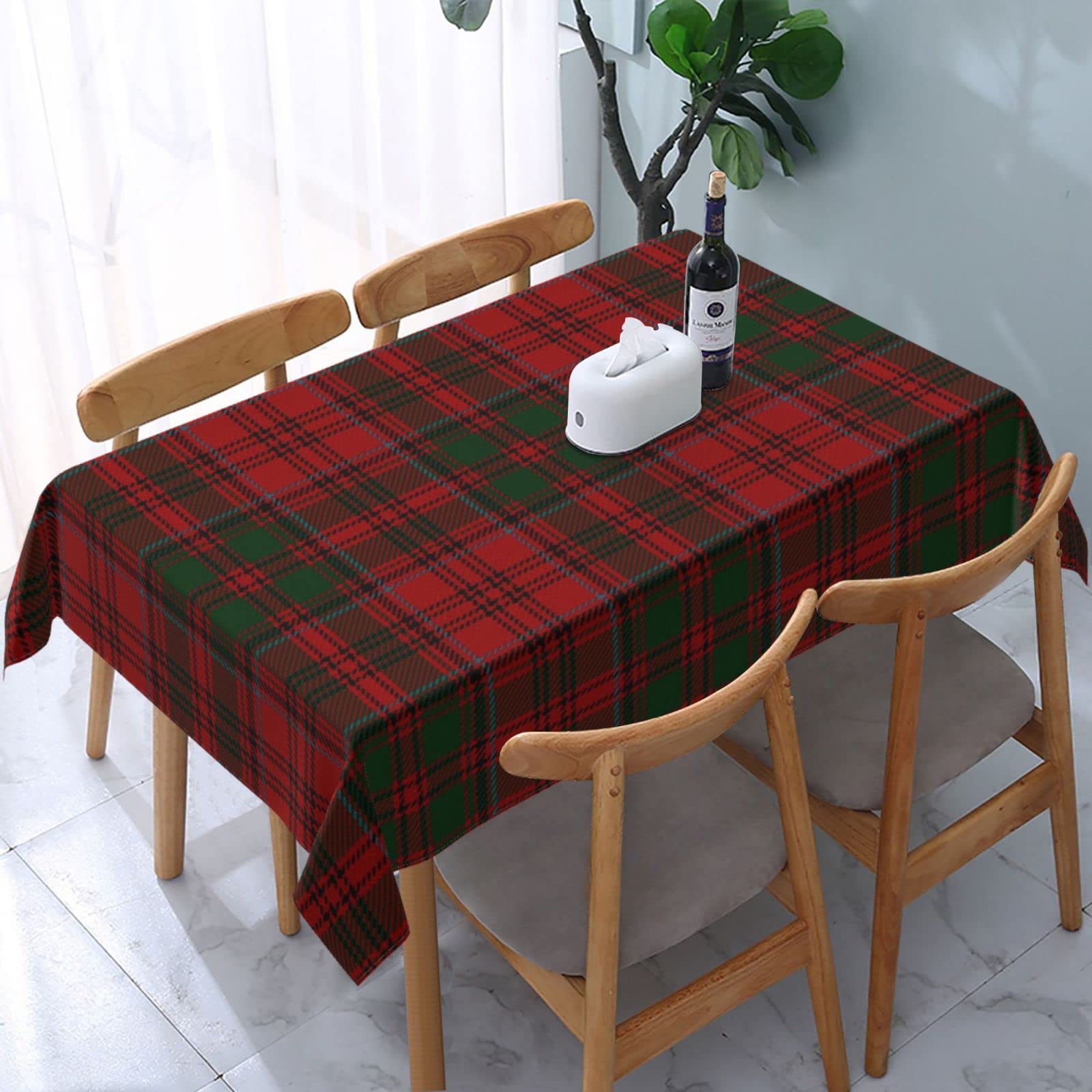 FWJZDSP Tablecloth Rectangle Scottish Clan Grant Tartan Polyester Fabric Table Cloth, Water Resistant & Wrinkle Free Table Cover for Kitchen and Dining Room Tabletop 54"x72" (4-6 Seats)