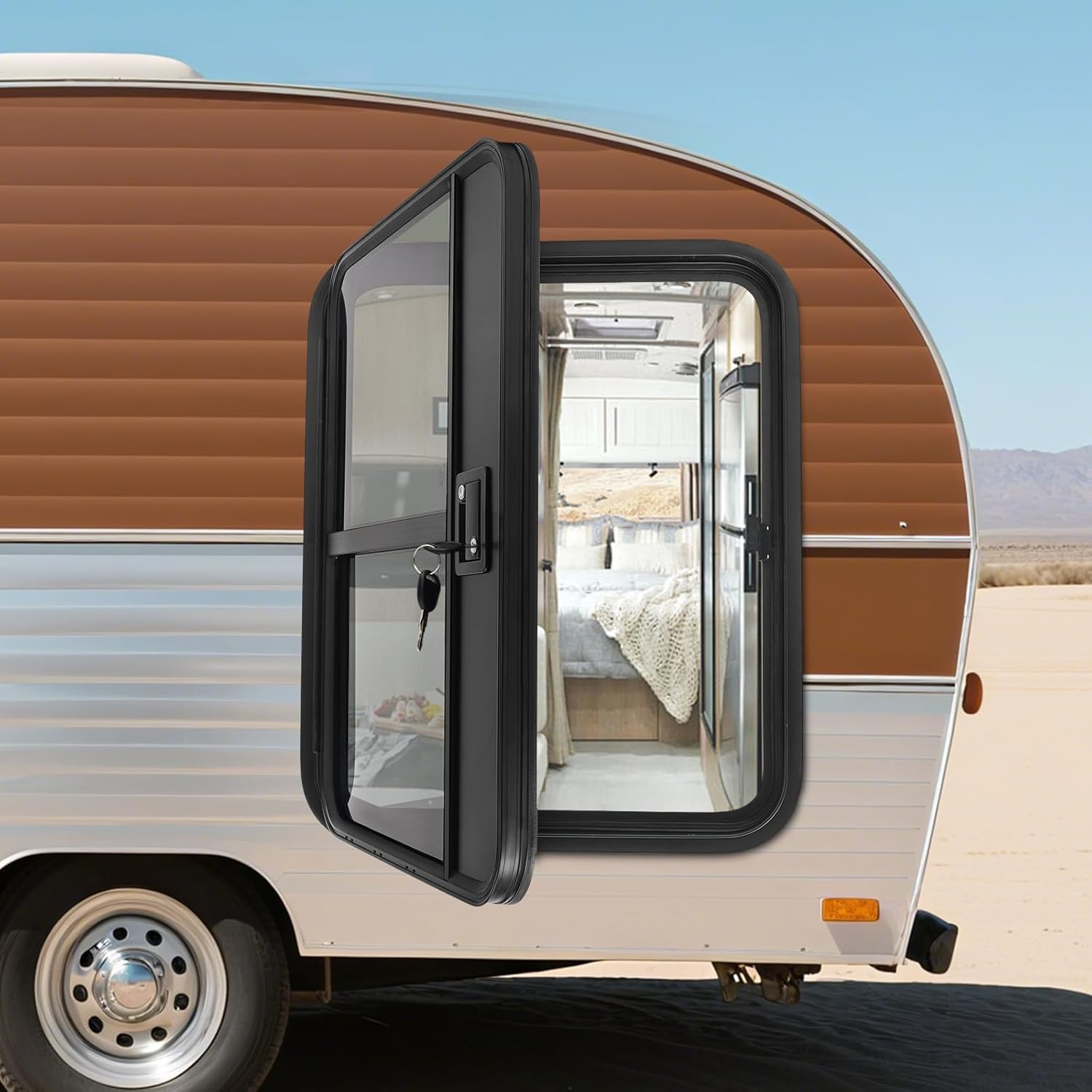 RV Entry Door Teardrop Trailer Door Aluminum Alloy Trailer Entry Door with Tempered Glass for RVs Campers Trailers, Right Passenger Side Replacement (Right Passenger, 26''Wx32''H)