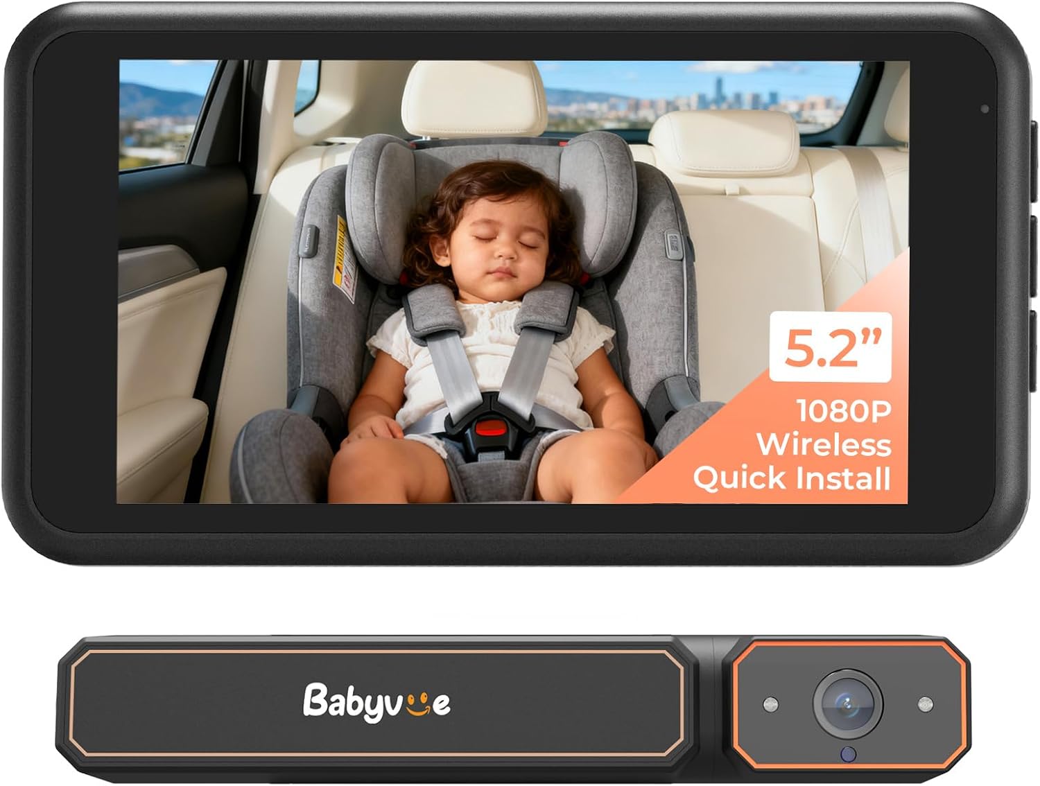 Babyvue BV6 Wi-fi Child Automotive Digital camera Straightforward to Set up, No Wiring Automotive Child Monitor with HD1080P IR Night time Imaginative and prescient, 5.2″ Display screen Automotive Seat Digital camera 3X Zoom for Youngsters