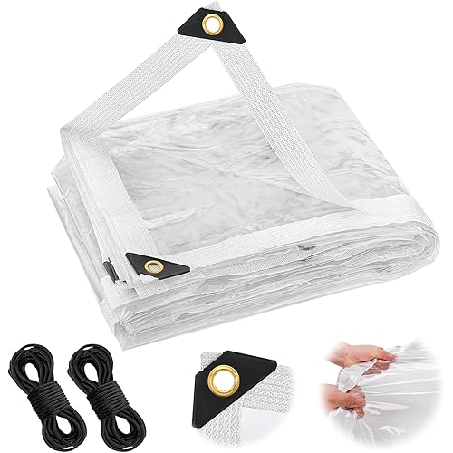 Aulock 6.6 x 13ft Ultra Clear Tarp Waterproof - Heavy-Duty Vinyl Plastic Tarpaulin with Grommets, Thicken Transparent PVC Windproof Patio Enclosure for Winter Chicken Coop Window Balcony