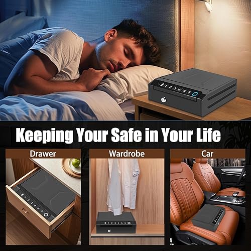 Miniatura 7 de Caja fuerte para pistolas, caja de seguridad biométrica para pistola, caja de bloqueo de pistola con huellas dactilares para automóvil, mesita de