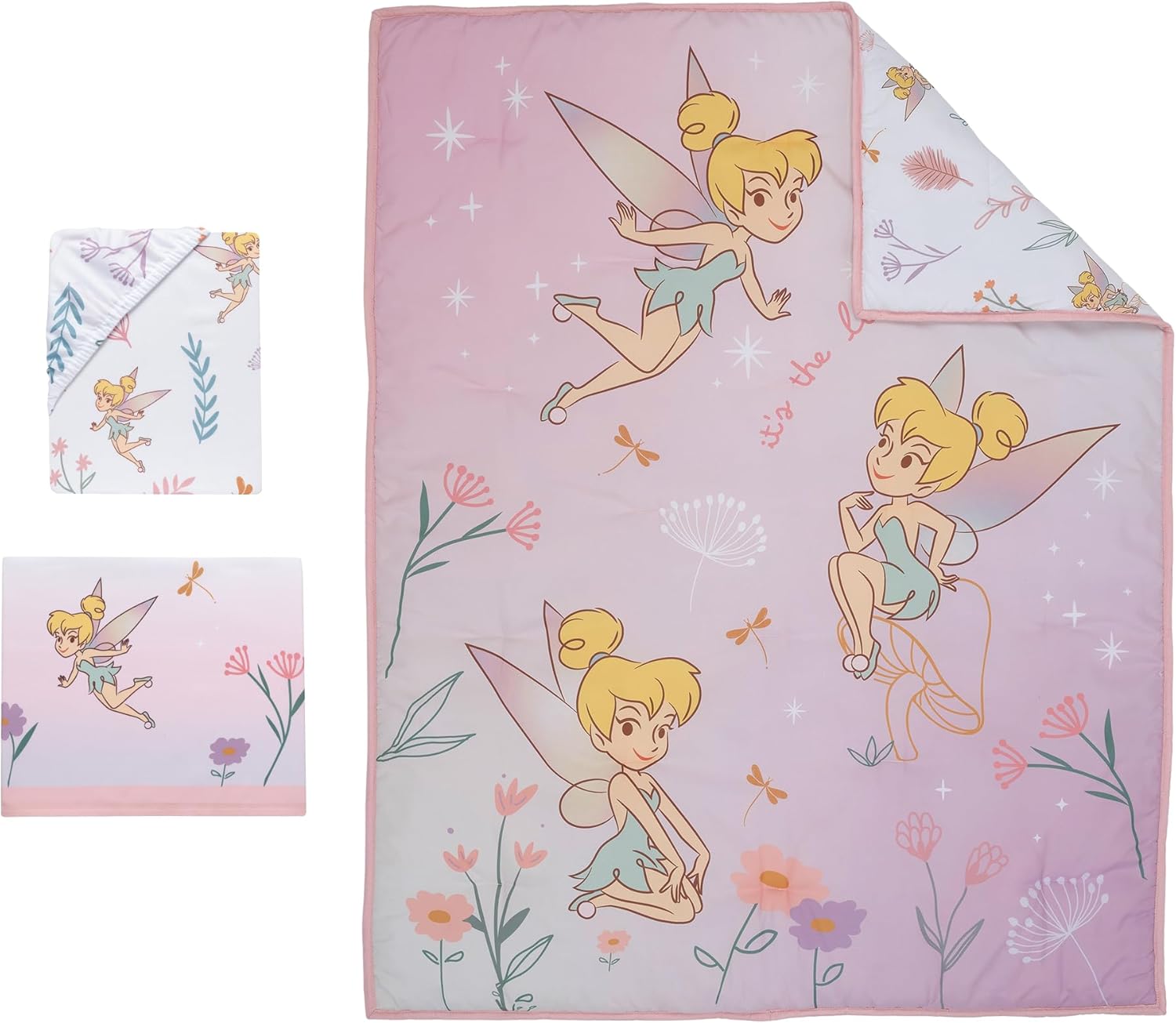Bedtime Originals Tinker Bell 3-Piece Crib Bedding Set - Pink, Purple, White