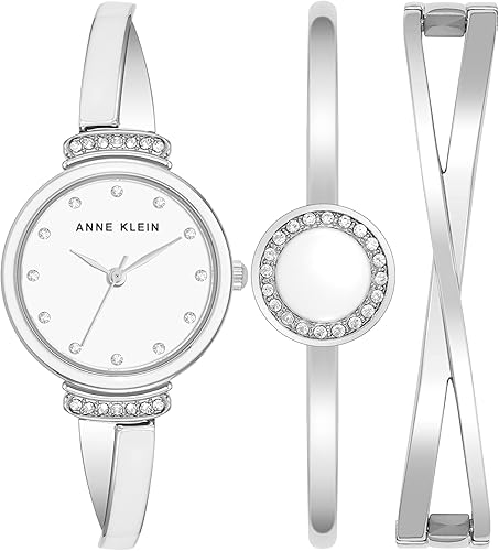 Anne Klein Juego de reloj y brazalete con detalles de cristal prémium para mujer
