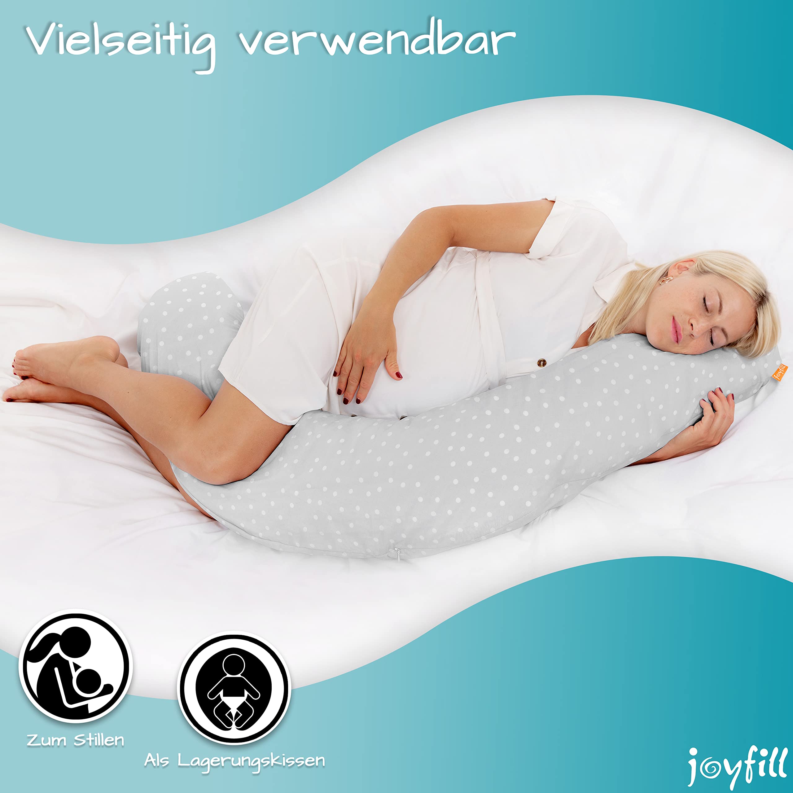 joyfill® Premium Stillkissen Mikroperlen 170cm I Ideal zum Schlafen & Stillen Dank Flüsterleiser & Bequemer Füllung I Stillkissen Seitenschläferkissen 100% Made in Germany I Nursing Pillow