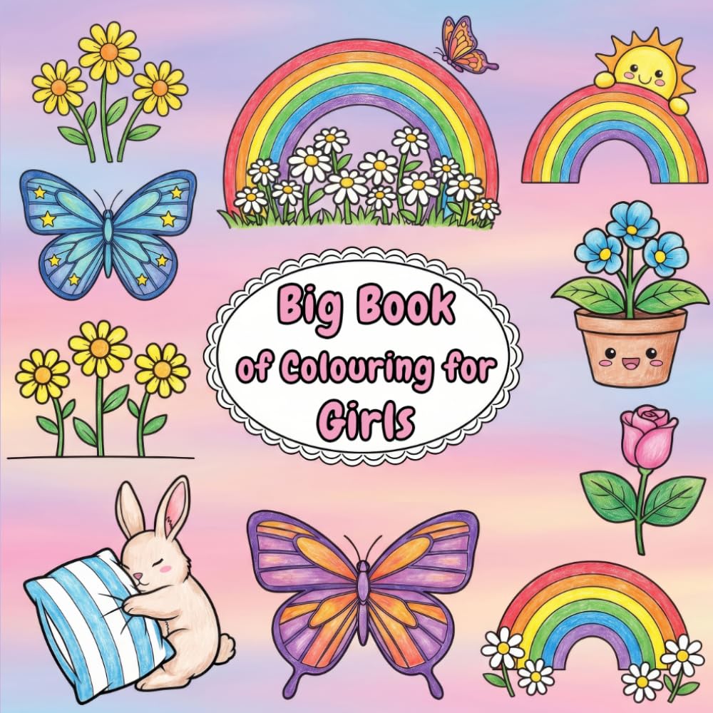 Big Book of Colouring for Girls: Butterflies, Rainbows, and Flowers for Girls Ages 4+
