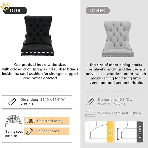 Miniatura 27 de Kiztir Juego de 2 sillas de comedor de terciopelo, sillas de comedor tapizadas con ribete de anillo y respaldo con botón, silla de comedor copetuda