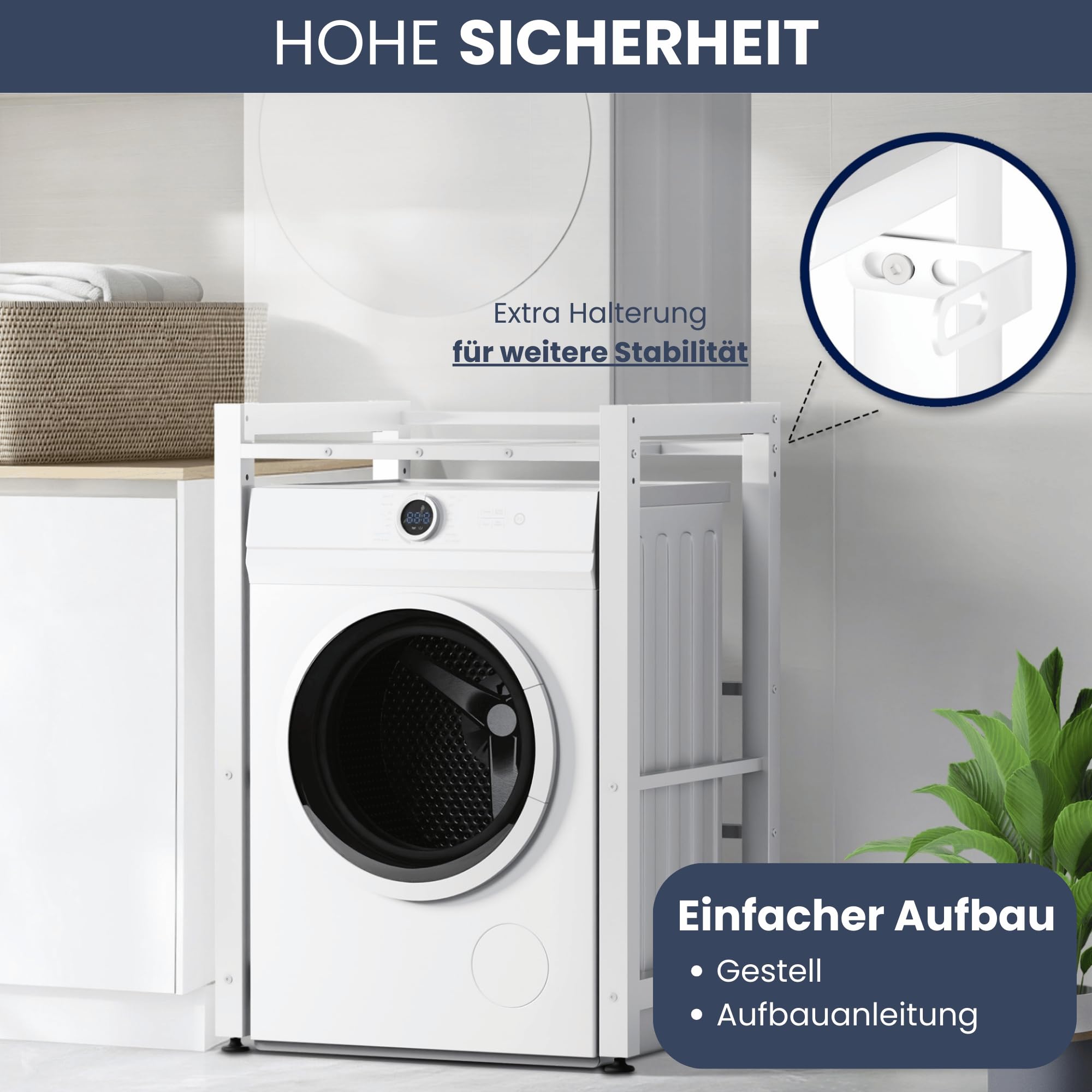 DELUKE Waschmaschinengestell KAMED Stahl 105x75x62cm Universal Weiß