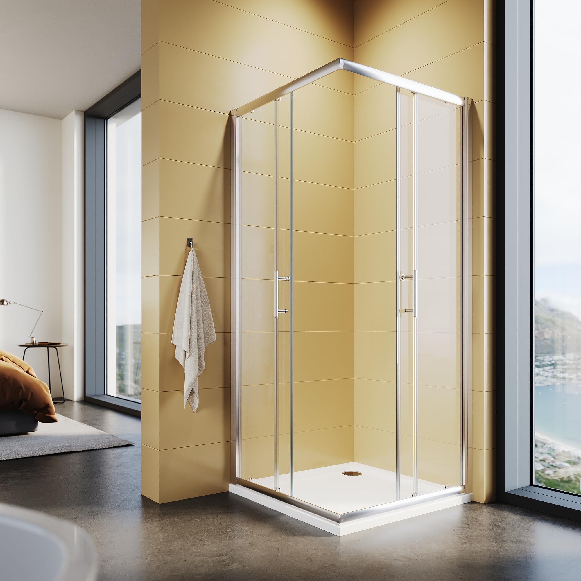 Cabina de ducha 90x90 cm Puerta doble corredera Entrada por la esquina Mampara de ducha Ducha de vidrio templado de 5 mm de seguridad Altura de la puerta de la ducha 185 cm