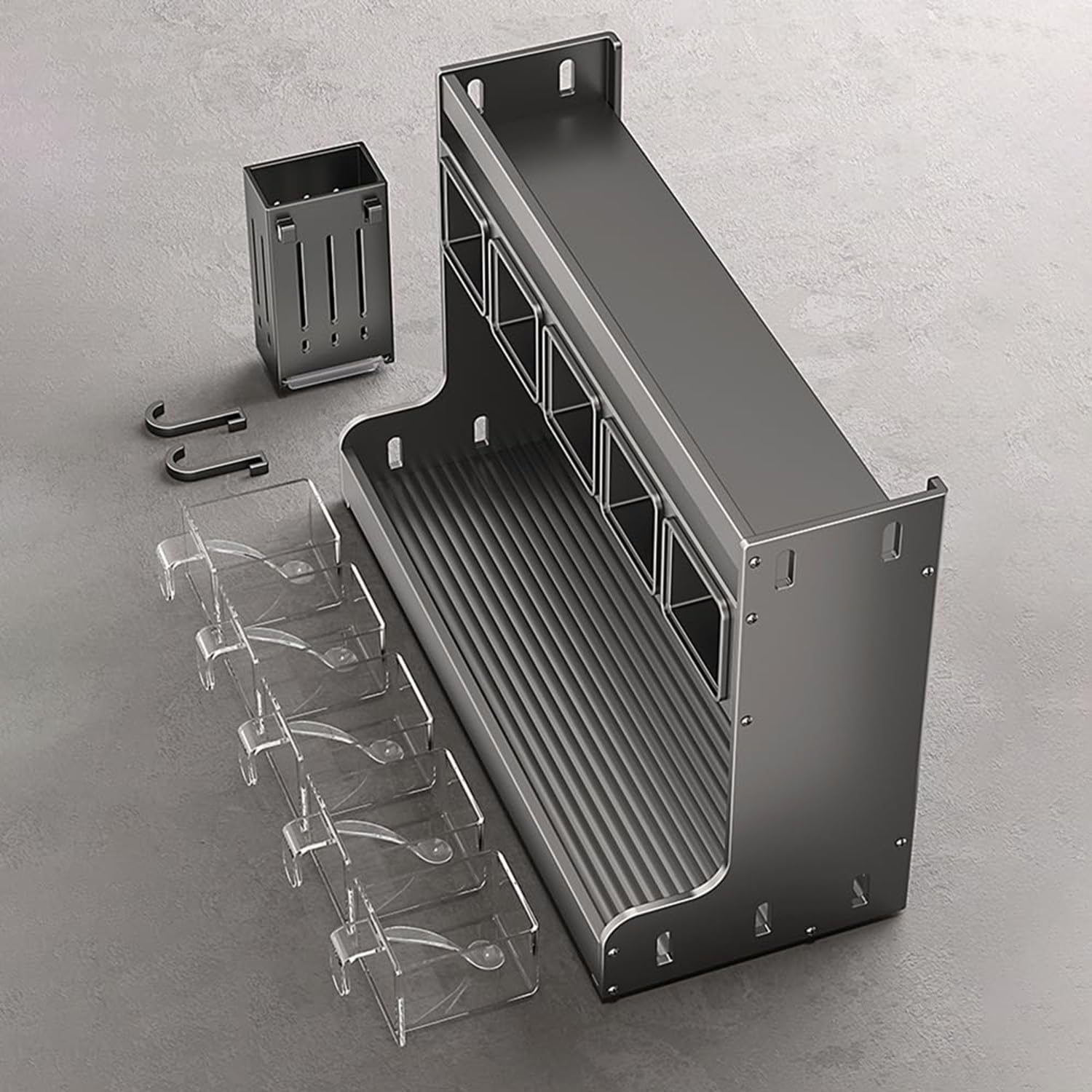 Estante de especias con tarros, estante de almacenamiento de especias montado en la pared con 4 recipientes, gabinete de especias para condimentos para encimera y gabinete